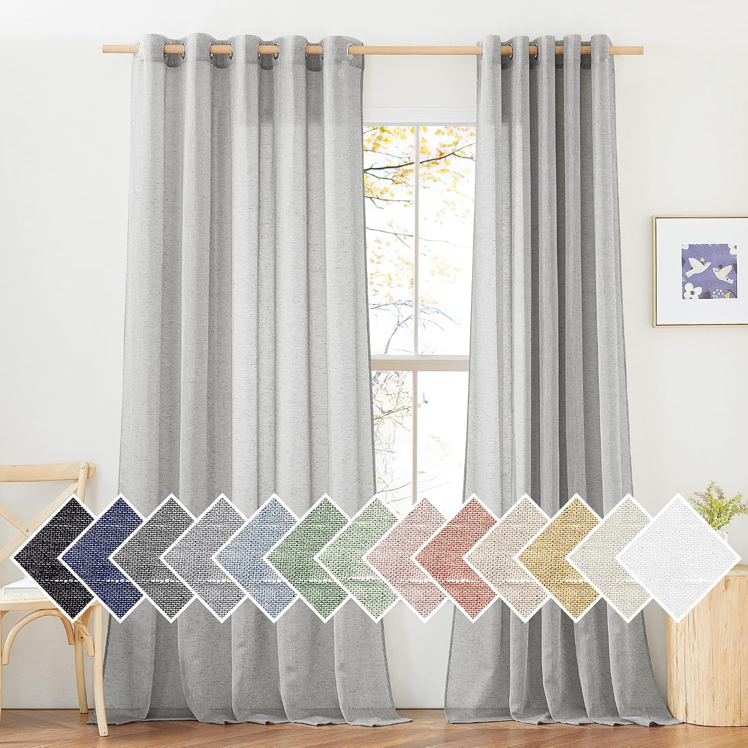 image:imageNICETOWN Linen Textured Semi Sheer Bedroom Curtains Grommet Top Casual Thick Semitransparent Flax Sheer Window Treatment Privacy for Living Room Camel W52 x L72 Sold by 2 PanelsGrey