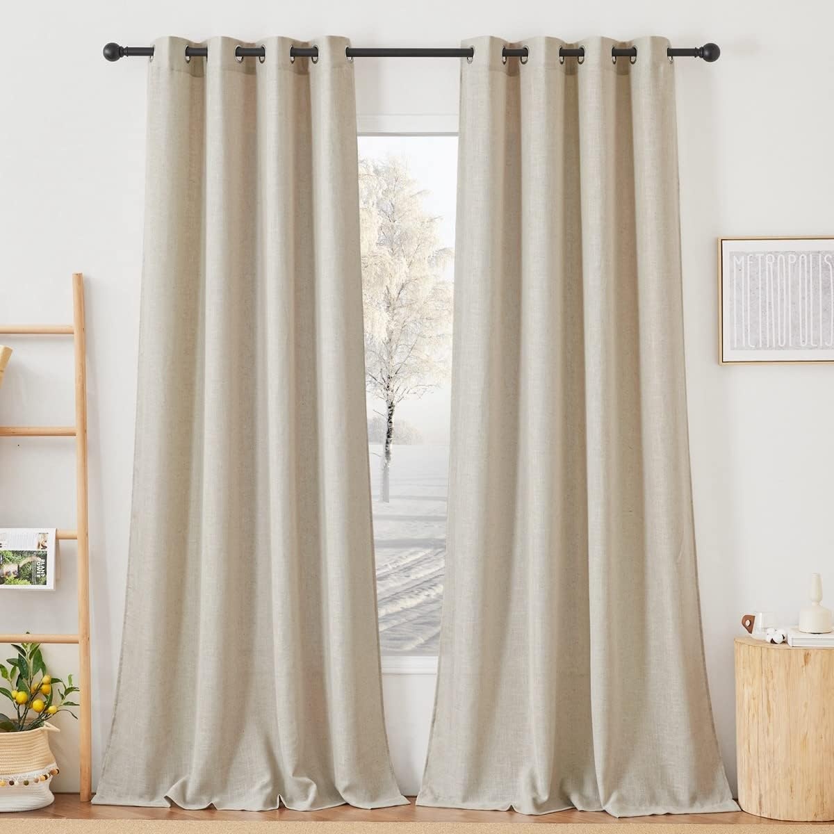 image:imageNICETOWN Linen Textured Semi Sheer Bedroom Curtains Grommet Top Casual Thick Semitransparent Flax Sheer Window Treatment Privacy for Living Room Camel W52 x L72 Sold by 2 PanelsLinen Taupe