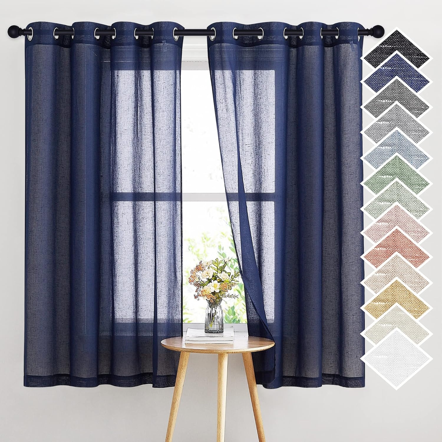 image:imageNICETOWN Linen Textured Semi Sheer Bedroom Curtains Grommet Top Casual Thick Semitransparent Flax Sheer Window Treatment Privacy for Living Room Camel W52 x L72 Sold by 2 PanelsDark Blue