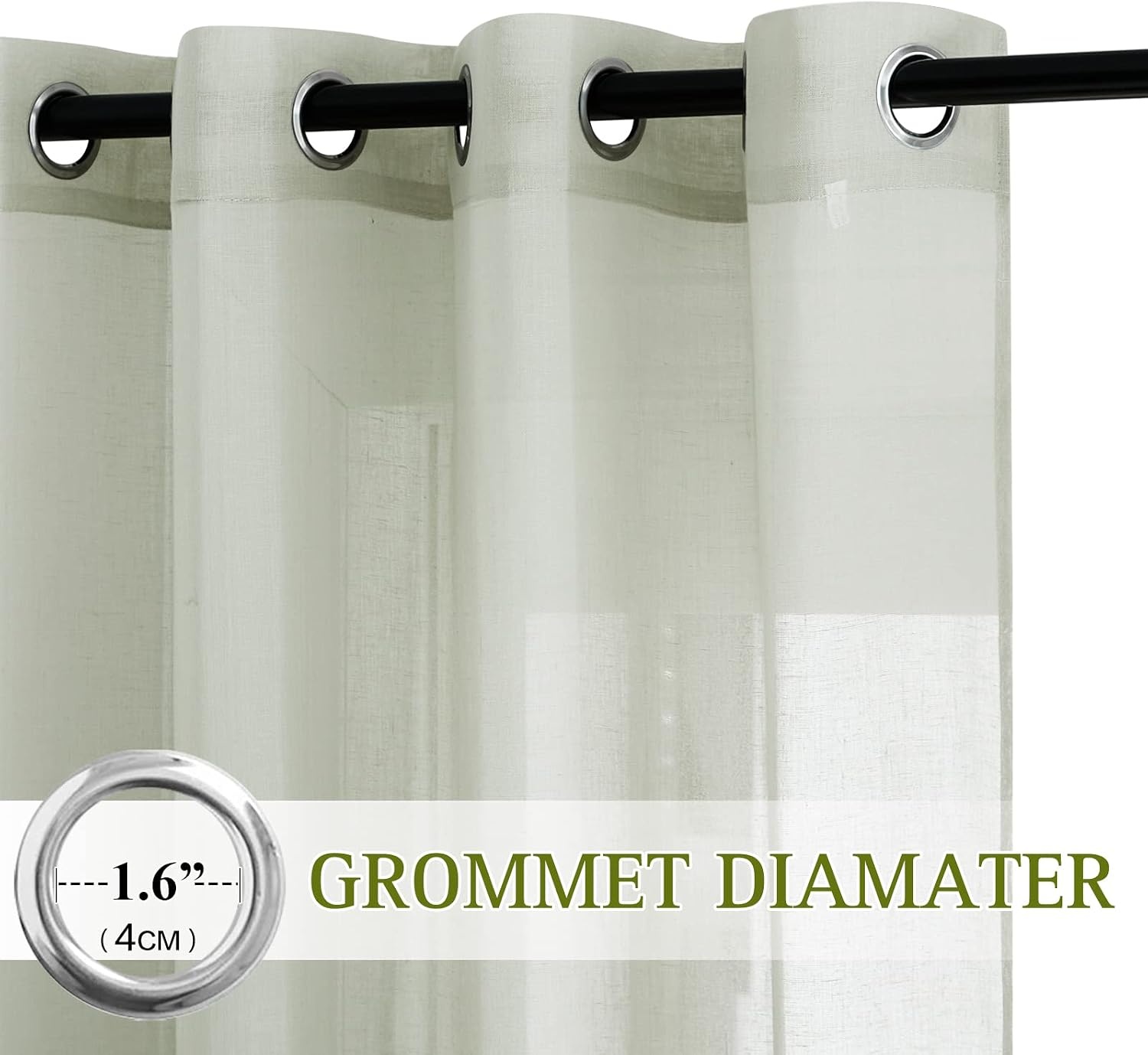 image:imageNICETOWN Linen Textured Semi Sheer Bedroom Curtains Grommet Top Casual Thick Semitransparent Flax Sheer Window Treatment Privacy for Living Room Camel W52 x L72 Sold by 2 PanelsSage Green