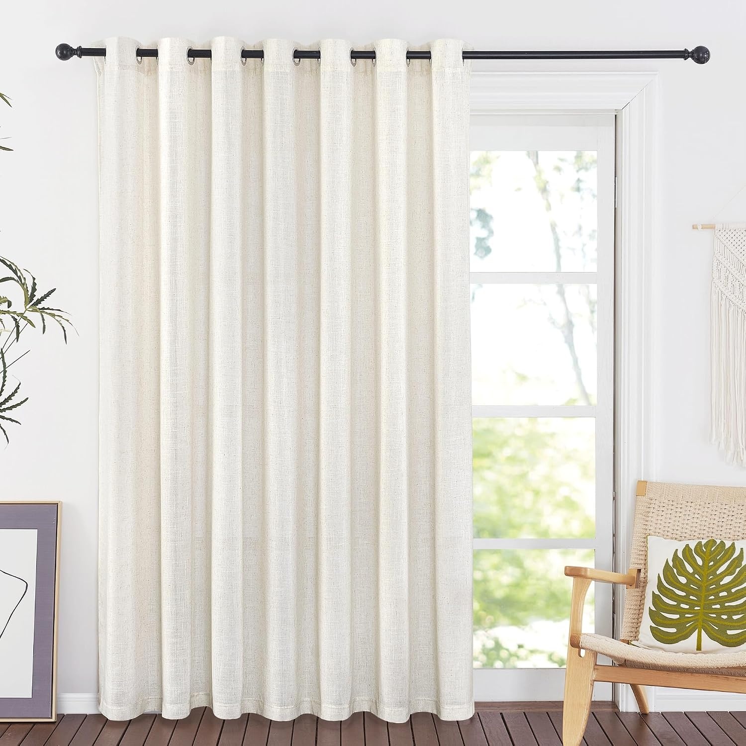 image:imageNICETOWN Linen Textured Semi Sheer Bedroom Curtains Grommet Top Casual Thick Semitransparent Flax Sheer Window Treatment Privacy for Living Room Camel W52 x L72 Sold by 2 PanelsLinen Flax Sheer