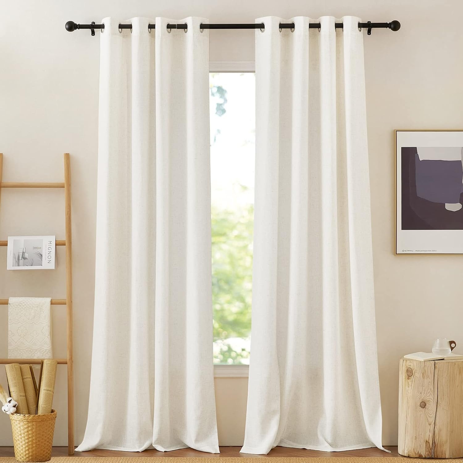 image:imageNICETOWN Linen Textured Semi Sheer Bedroom Curtains Grommet Top Casual Thick Semitransparent Flax Sheer Window Treatment Privacy for Living Room Camel W52 x L72 Sold by 2 PanelsLinen