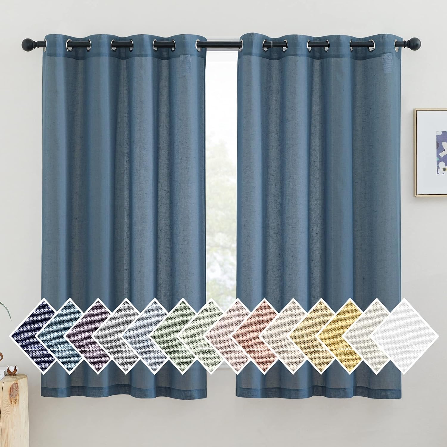 image:imageNICETOWN Linen Textured Semi Sheer Bedroom Curtains Grommet Top Casual Thick Semitransparent Flax Sheer Window Treatment Privacy for Living Room Camel W52 x L72 Sold by 2 PanelsStone Blue