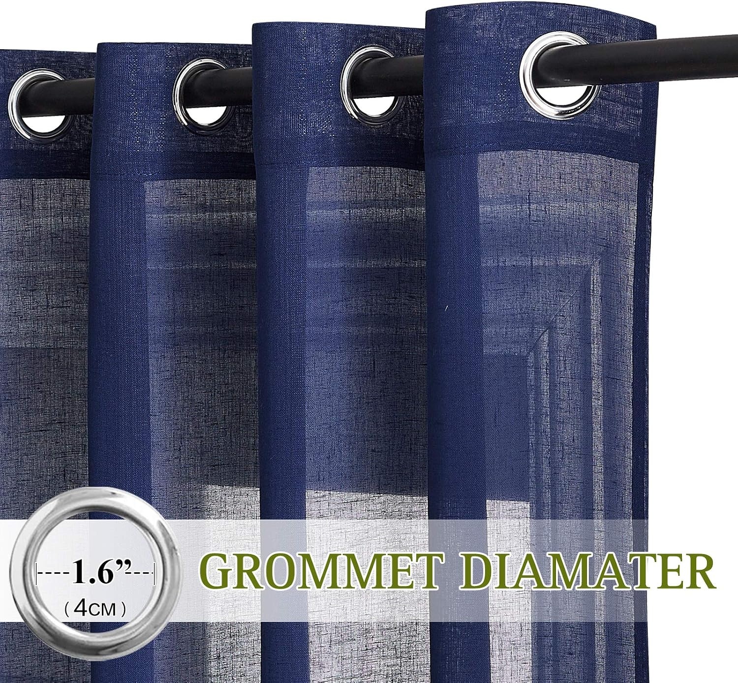 image:imageNICETOWN Linen Textured Semi Sheer Bedroom Curtains Grommet Top Casual Thick Semitransparent Flax Sheer Window Treatment Privacy for Living Room Camel W52 x L72 Sold by 2 PanelsDark Blue