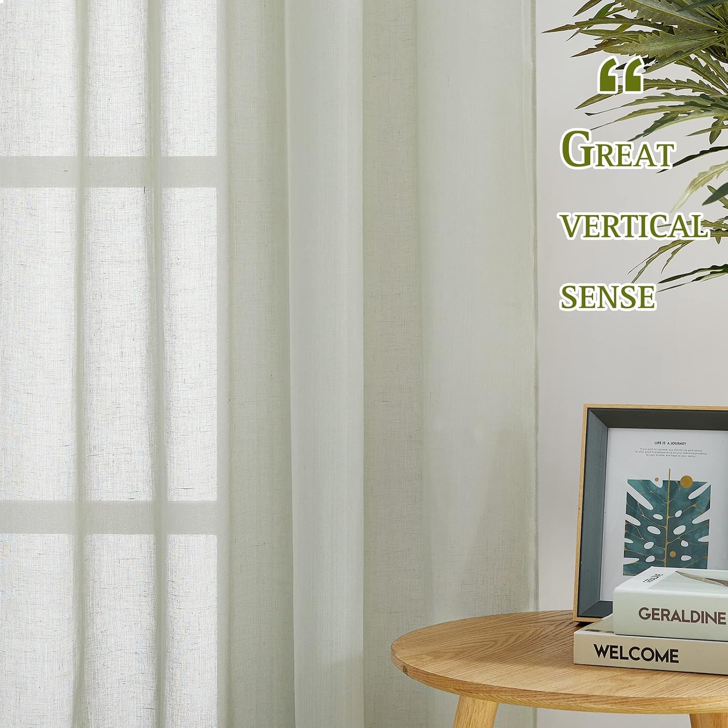 image:imageNICETOWN Linen Textured Semi Sheer Bedroom Curtains Grommet Top Casual Thick Semitransparent Flax Sheer Window Treatment Privacy for Living Room Camel W52 x L72 Sold by 2 PanelsSage Green