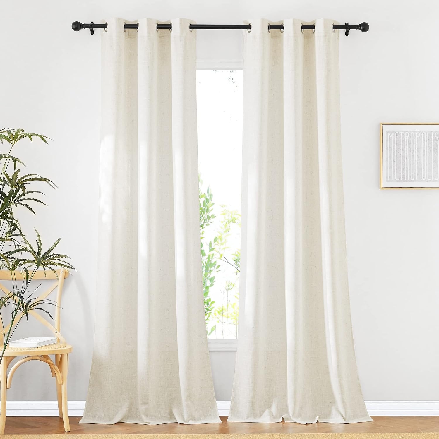 image:imageNICETOWN Linen Textured Semi Sheer Bedroom Curtains Grommet Top Casual Thick Semitransparent Flax Sheer Window Treatment Privacy for Living Room Camel W52 x L72 Sold by 2 PanelsLinen