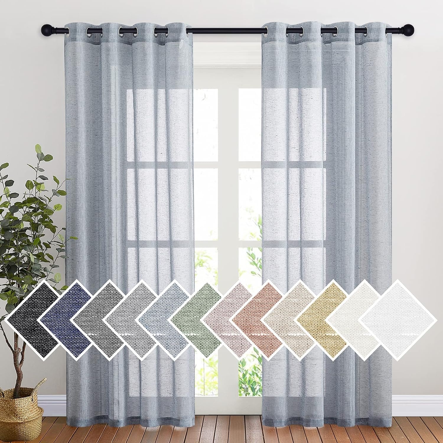 image:imageNICETOWN Linen Textured Semi Sheer Bedroom Curtains Grommet Top Casual Thick Semitransparent Flax Sheer Window Treatment Privacy for Living Room Camel W52 x L72 Sold by 2 PanelsSea Mist