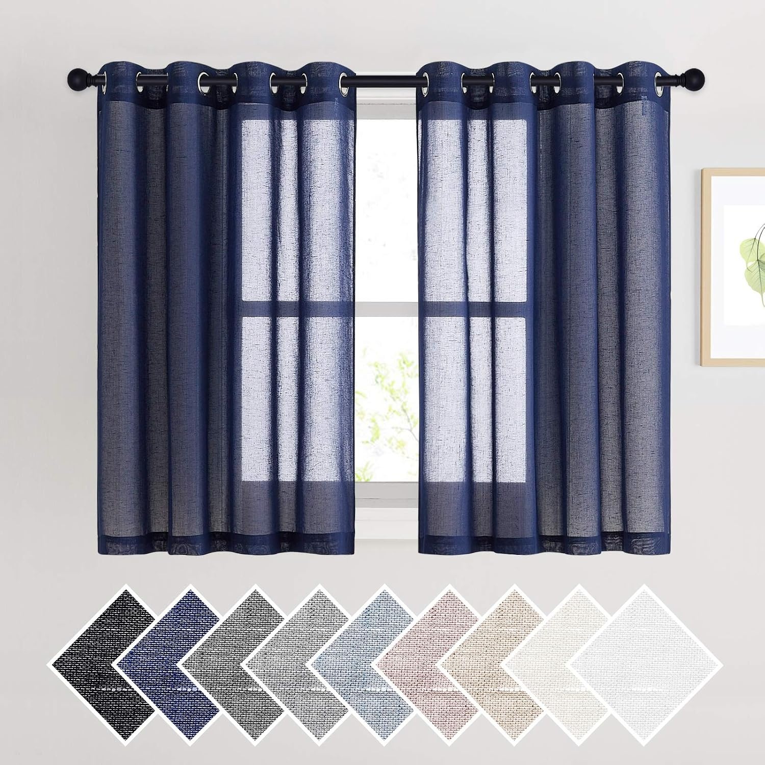 image:imageNICETOWN Linen Textured Semi Sheer Bedroom Curtains Grommet Top Casual Thick Semitransparent Flax Sheer Window Treatment Privacy for Living Room Camel W52 x L72 Sold by 2 PanelsDark Blue