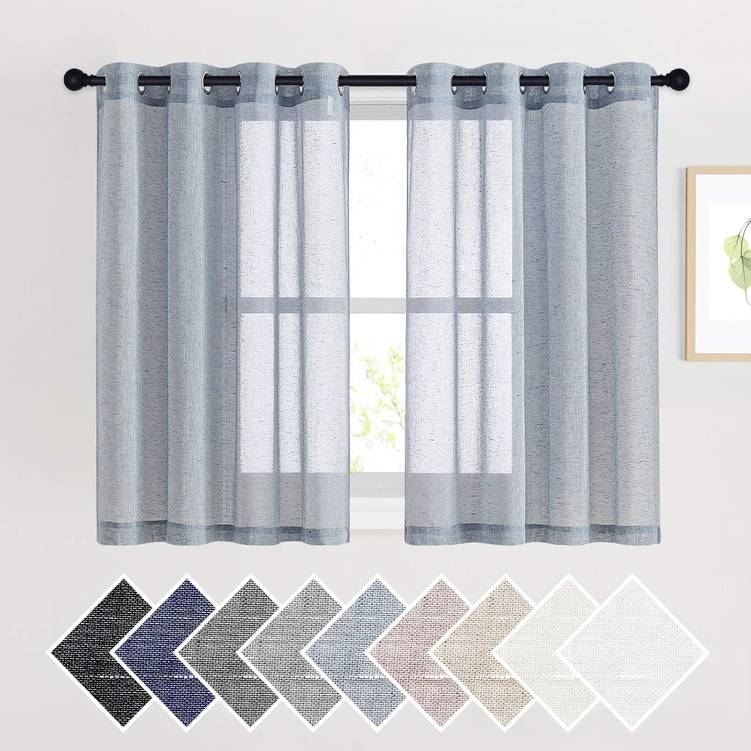 image:imageNICETOWN Linen Textured Semi Sheer Bedroom Curtains Grommet Top Casual Thick Semitransparent Flax Sheer Window Treatment Privacy for Living Room Camel W52 x L72 Sold by 2 PanelsSea Mist