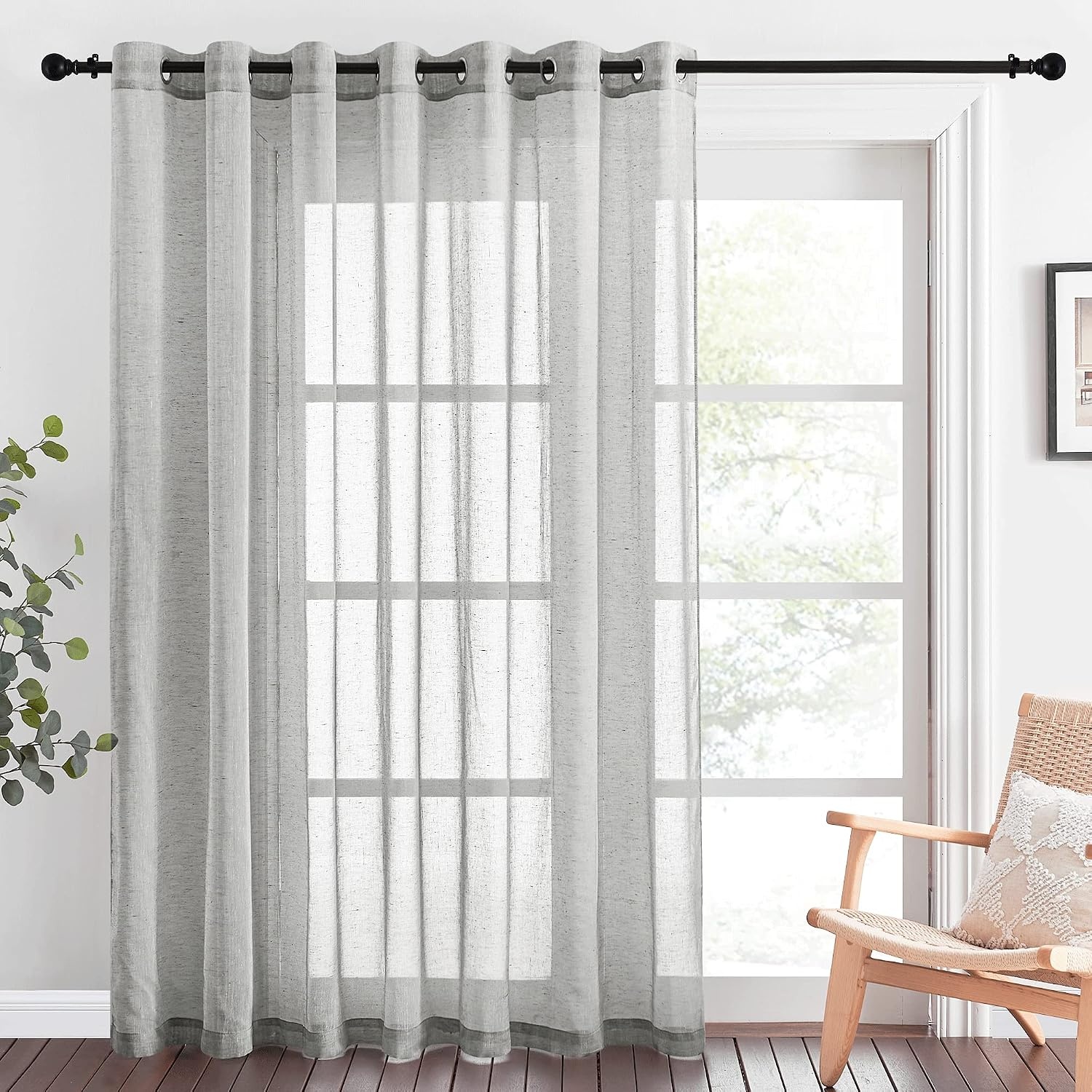 image:imageNICETOWN Linen Textured Semi Sheer Bedroom Curtains Grommet Top Casual Thick Semitransparent Flax Sheer Window Treatment Privacy for Living Room Camel W52 x L72 Sold by 2 PanelsGrey