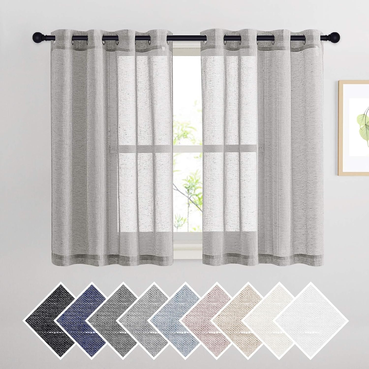 image:imageNICETOWN Linen Textured Semi Sheer Bedroom Curtains Grommet Top Casual Thick Semitransparent Flax Sheer Window Treatment Privacy for Living Room Camel W52 x L72 Sold by 2 PanelsGrey
