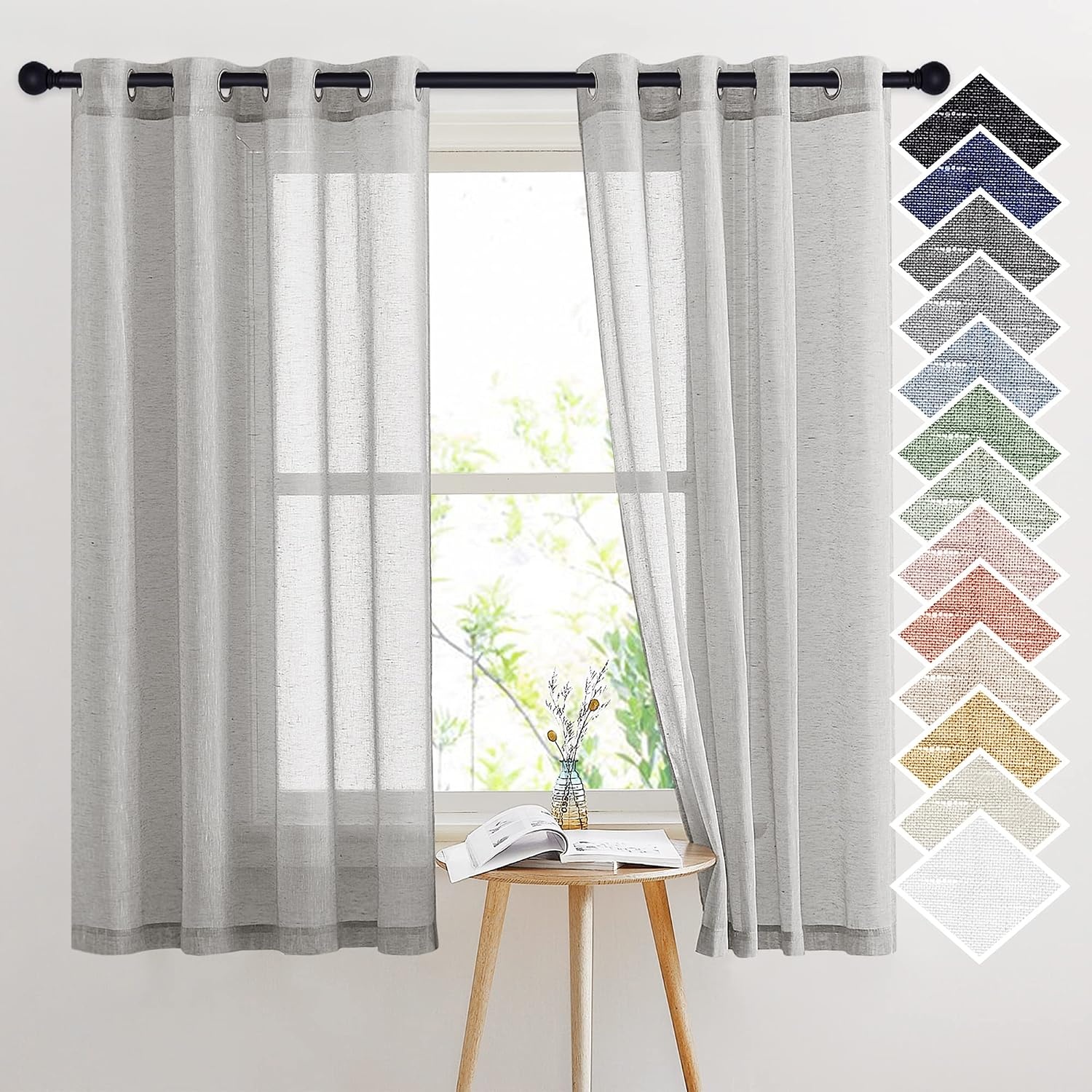 image:imageNICETOWN Linen Textured Semi Sheer Bedroom Curtains Grommet Top Casual Thick Semitransparent Flax Sheer Window Treatment Privacy for Living Room Camel W52 x L72 Sold by 2 PanelsGrey