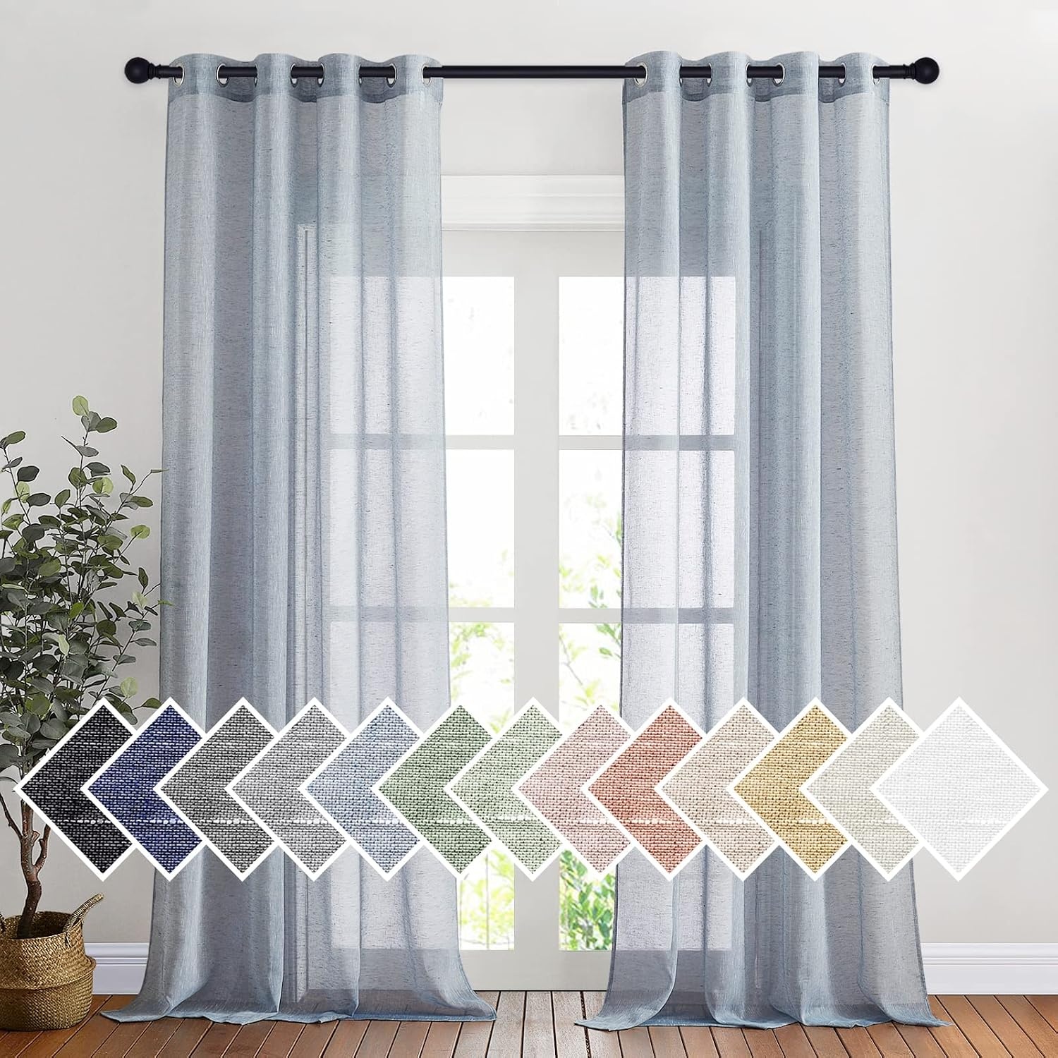 image:imageNICETOWN Linen Textured Semi Sheer Bedroom Curtains Grommet Top Casual Thick Semitransparent Flax Sheer Window Treatment Privacy for Living Room Camel W52 x L72 Sold by 2 PanelsSea Mist