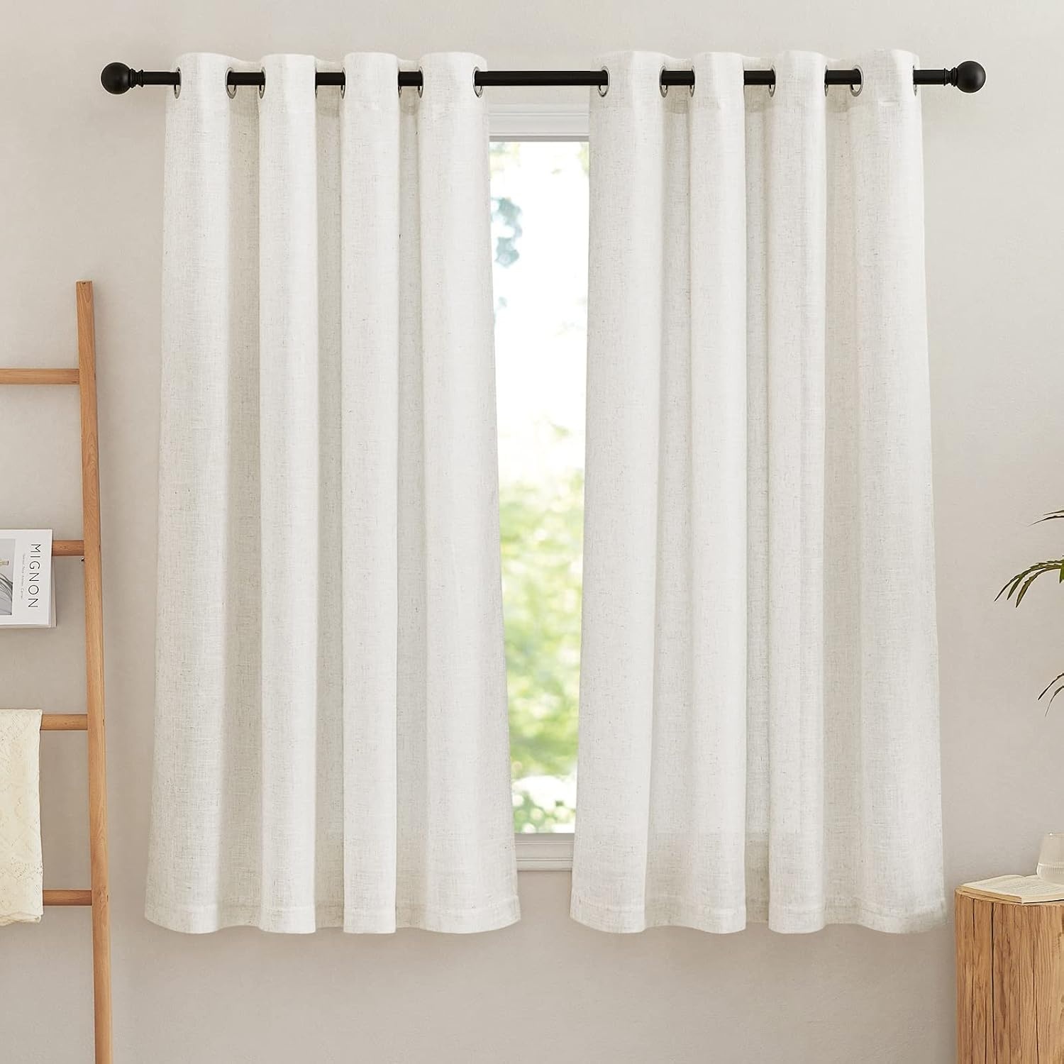 image:imageNICETOWN Linen Textured Semi Sheer Bedroom Curtains Grommet Top Casual Thick Semitransparent Flax Sheer Window Treatment Privacy for Living Room Camel W52 x L72 Sold by 2 PanelsLinen