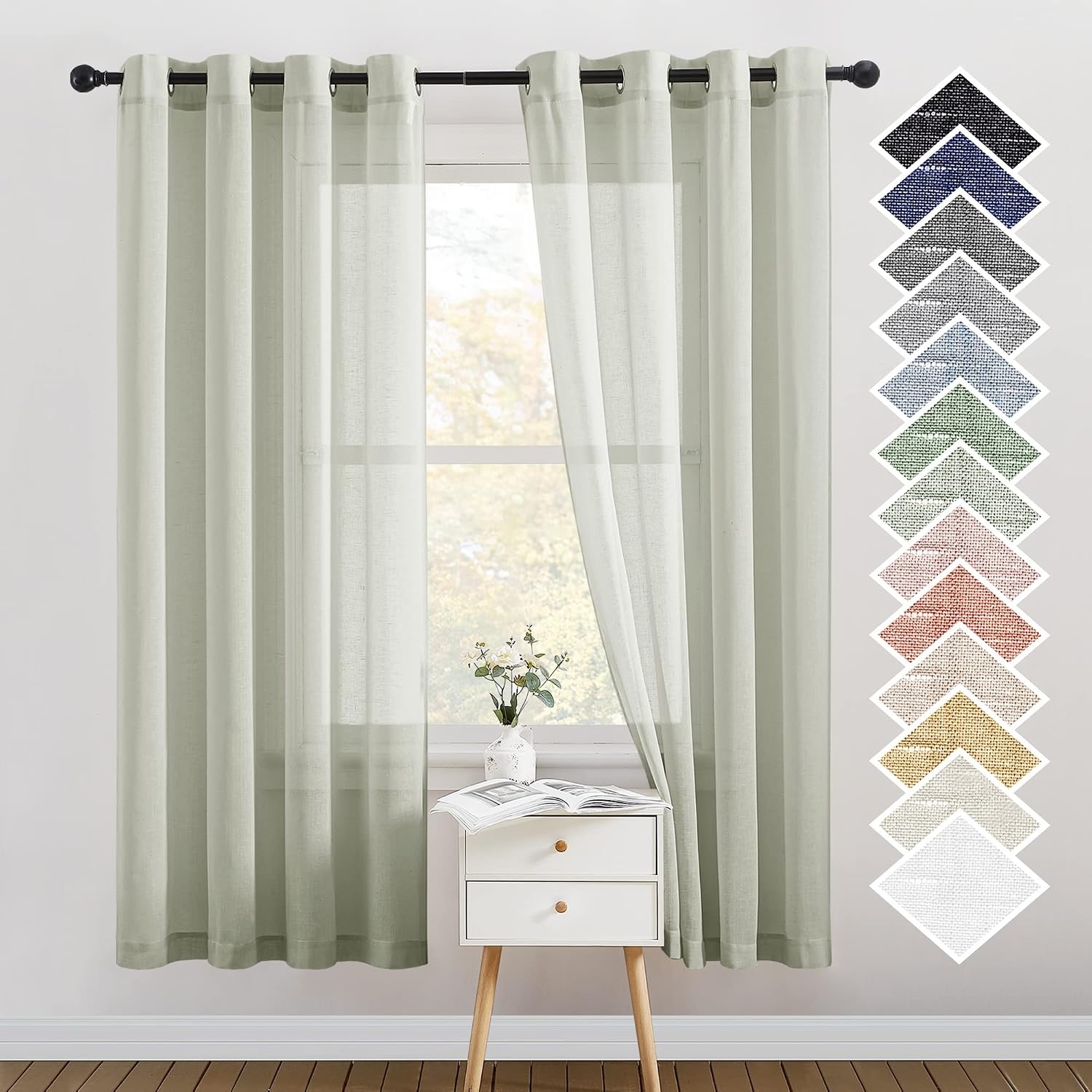 image:imageNICETOWN Linen Textured Semi Sheer Bedroom Curtains Grommet Top Casual Thick Semitransparent Flax Sheer Window Treatment Privacy for Living Room Camel W52 x L72 Sold by 2 PanelsSage Green