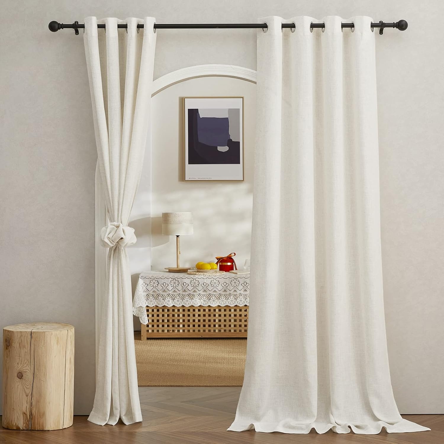 image:imageNICETOWN Linen Textured Semi Sheer Bedroom Curtains Grommet Top Casual Thick Semitransparent Flax Sheer Window Treatment Privacy for Living Room Camel W52 x L72 Sold by 2 PanelsLinen