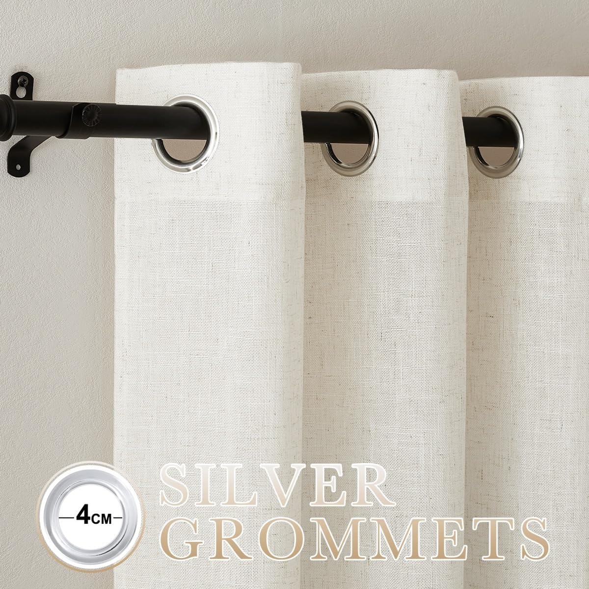image:imageNICETOWN Linen Textured Semi Sheer Bedroom Curtains Grommet Top Casual Thick Semitransparent Flax Sheer Window Treatment Privacy for Living Room Camel W52 x L72 Sold by 2 PanelsLinen