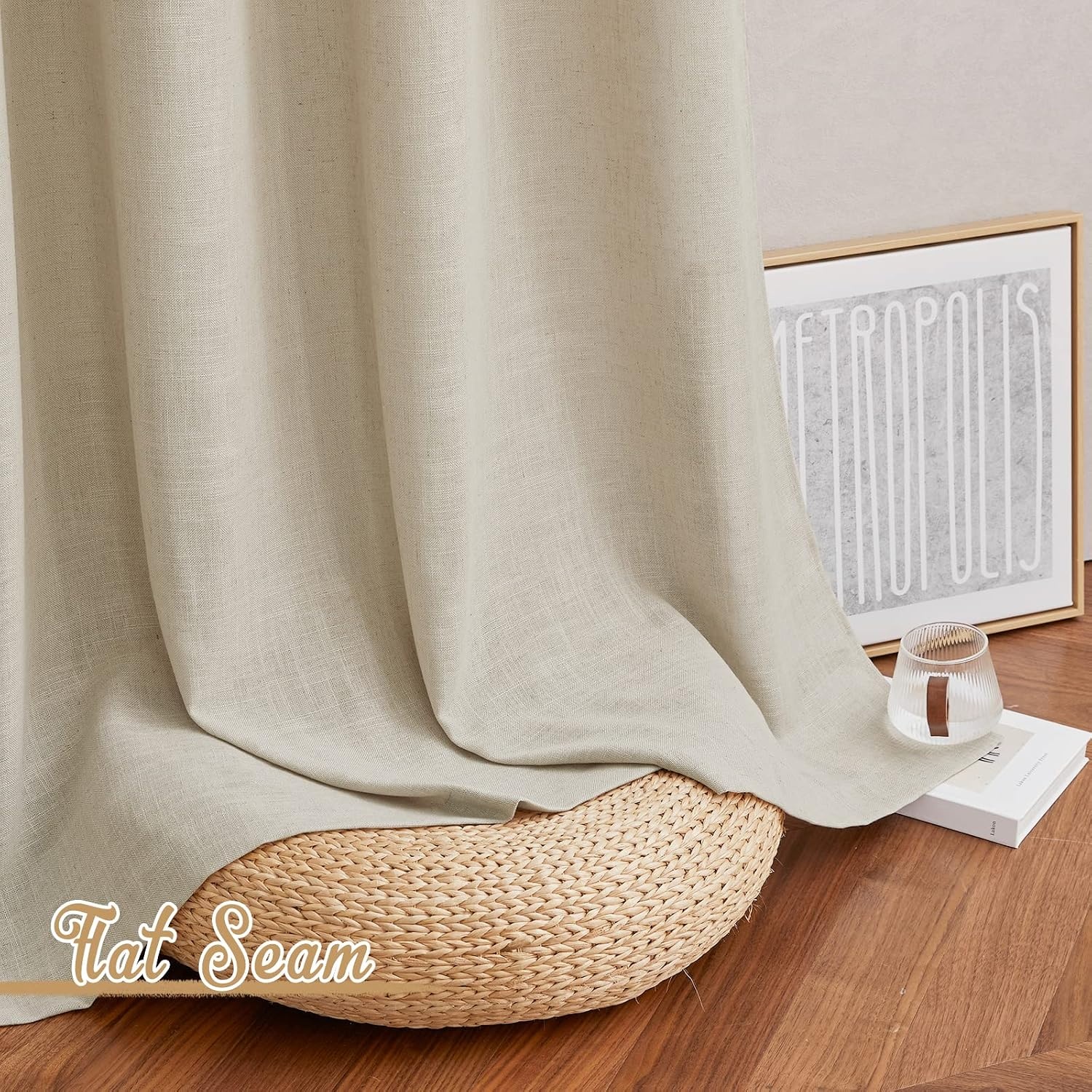 image:imageNICETOWN Linen Textured Semi Sheer Bedroom Curtains Grommet Top Casual Thick Semitransparent Flax Sheer Window Treatment Privacy for Living Room Camel W52 x L72 Sold by 2 PanelsLinen Taupe