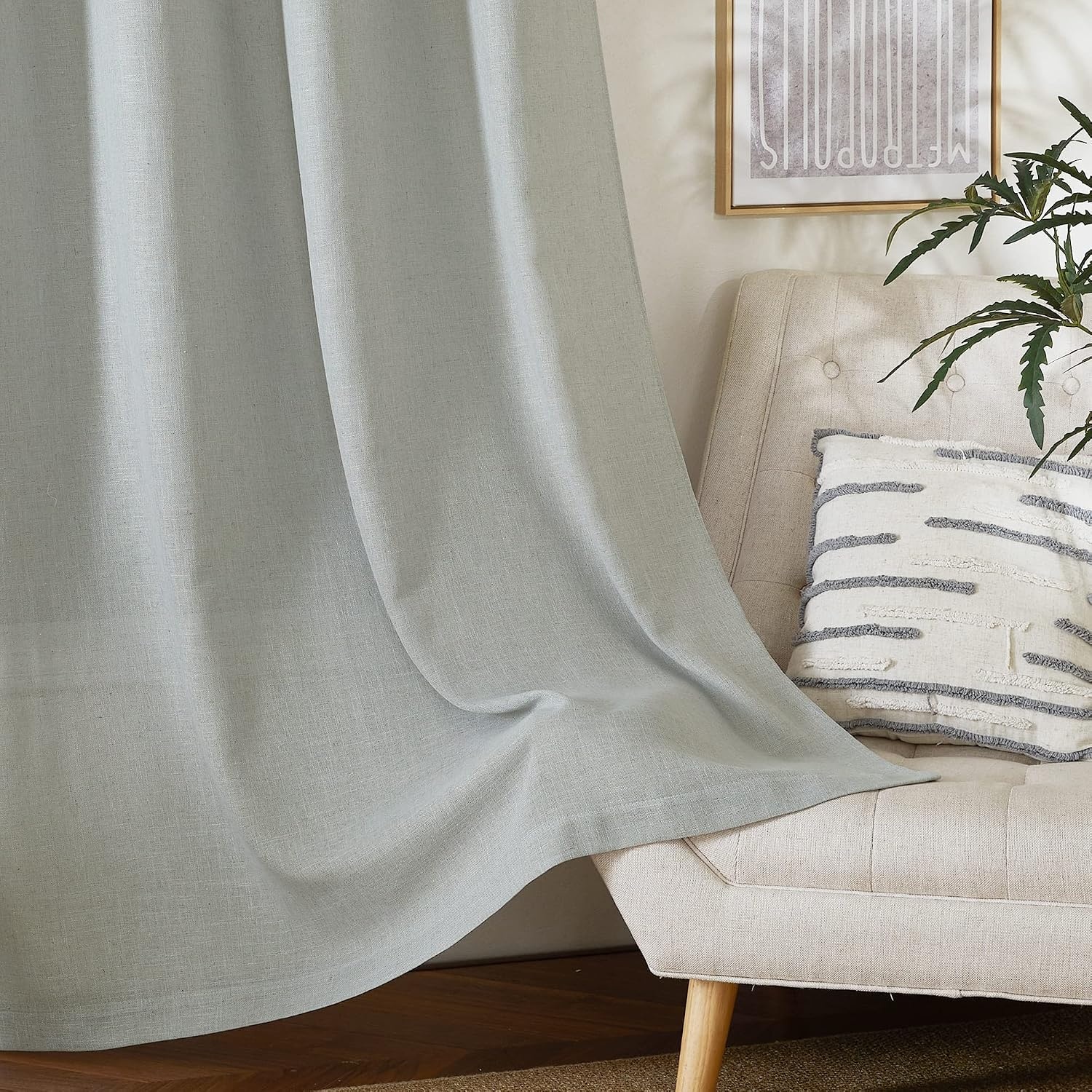 image:imageNICETOWN Linen Textured Semi Sheer Bedroom Curtains Grommet Top Casual Thick Semitransparent Flax Sheer Window Treatment Privacy for Living Room Camel W52 x L72 Sold by 2 PanelsLinen Gray