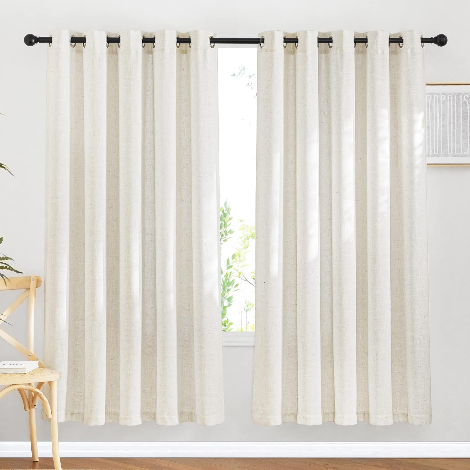 image:imageNICETOWN Linen Textured Semi Sheer Bedroom Curtains Grommet Top Casual Thick Semitransparent Flax Sheer Window Treatment Privacy for Living Room Camel W52 x L72 Sold by 2 PanelsLinen