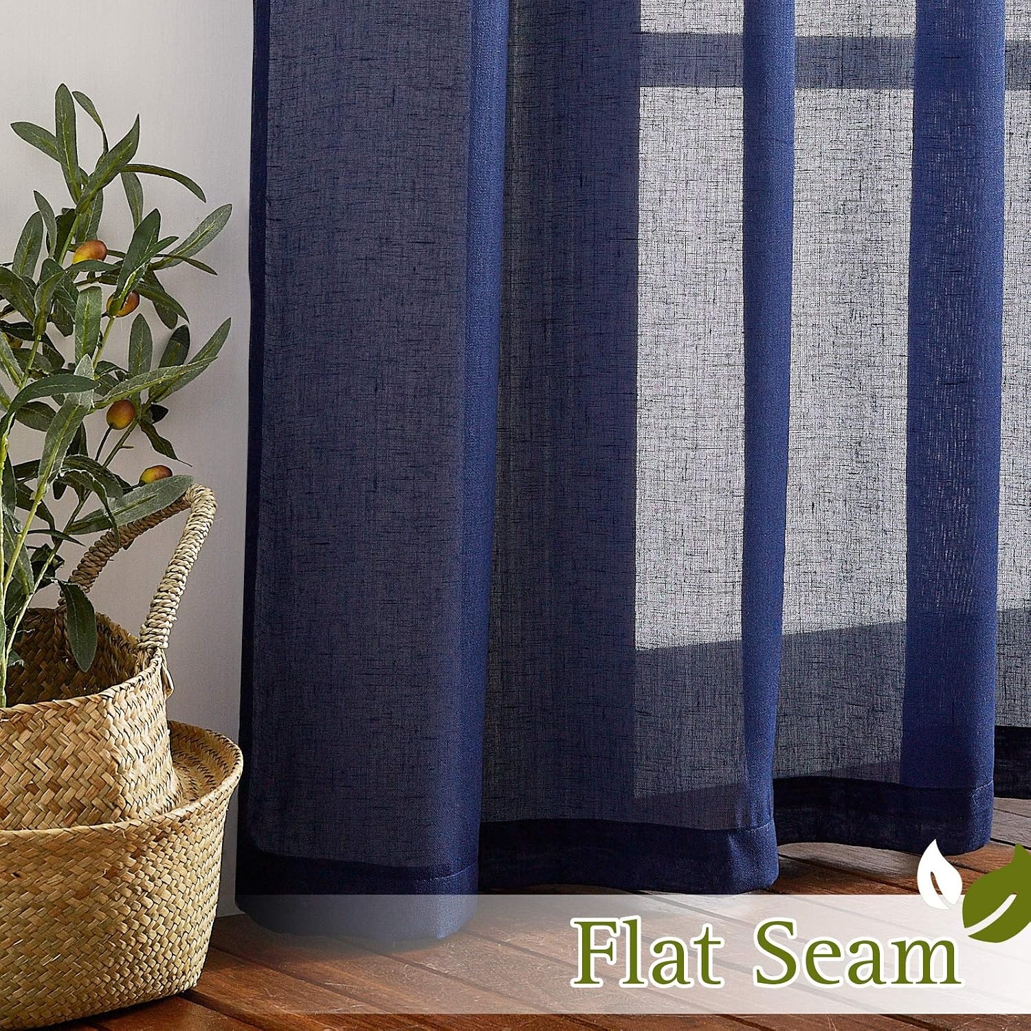 image:imageNICETOWN Linen Textured Semi Sheer Bedroom Curtains Grommet Top Casual Thick Semitransparent Flax Sheer Window Treatment Privacy for Living Room Camel W52 x L72 Sold by 2 PanelsDark Blue