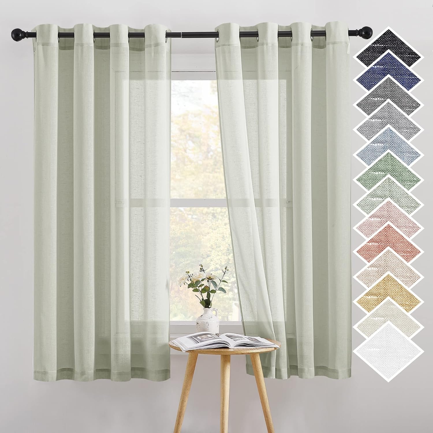 image:imageNICETOWN Linen Textured Semi Sheer Bedroom Curtains Grommet Top Casual Thick Semitransparent Flax Sheer Window Treatment Privacy for Living Room Camel W52 x L72 Sold by 2 PanelsSage Green