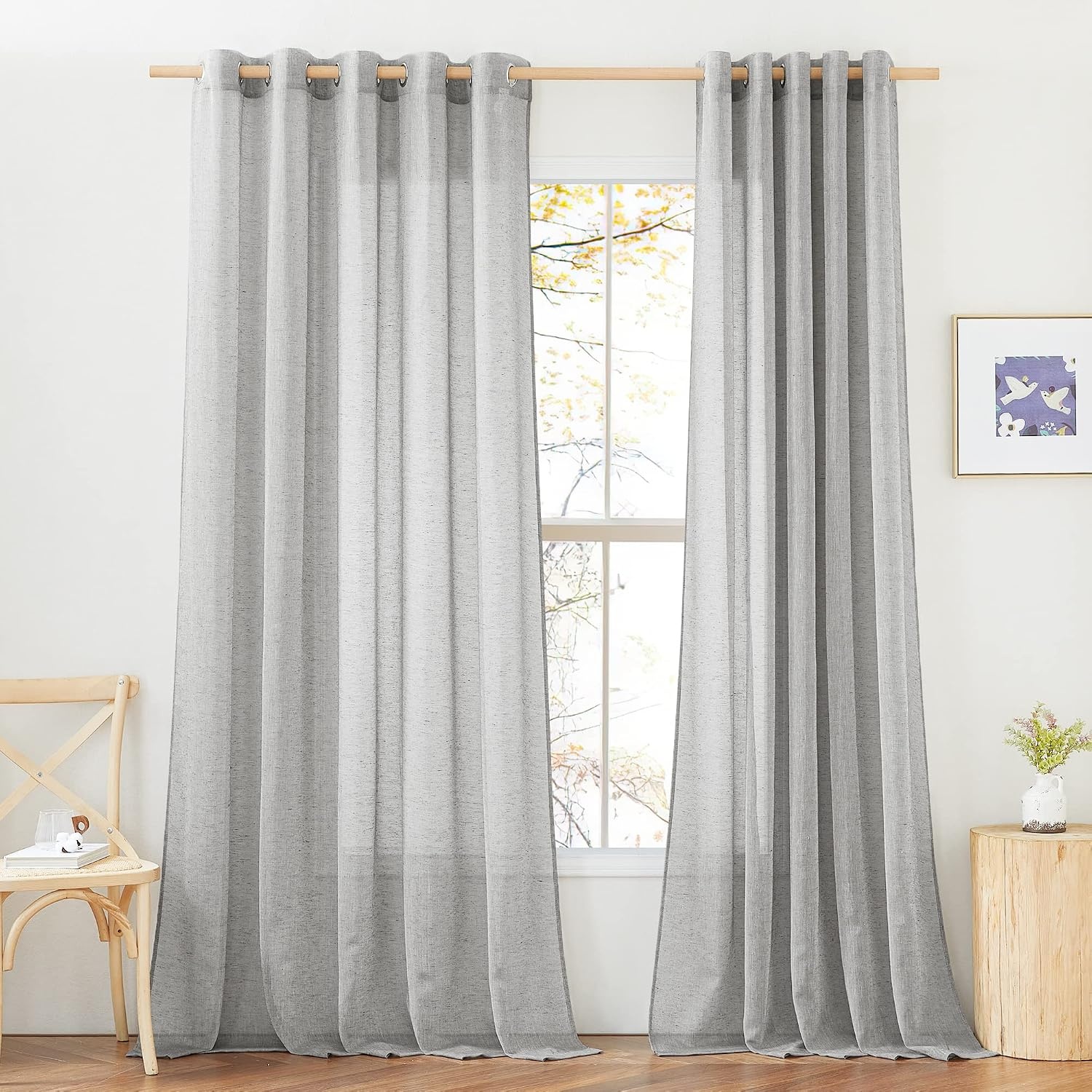 image:imageNICETOWN Linen Textured Semi Sheer Bedroom Curtains Grommet Top Casual Thick Semitransparent Flax Sheer Window Treatment Privacy for Living Room Camel W52 x L72 Sold by 2 PanelsGrey