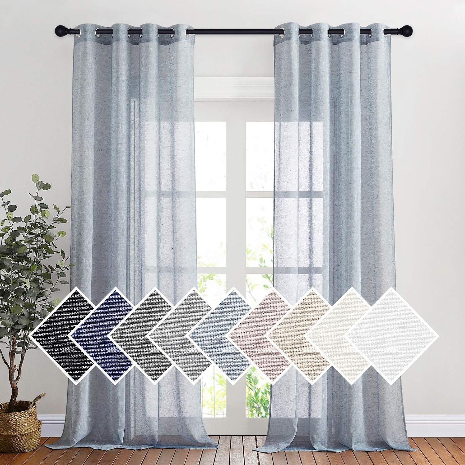image:imageNICETOWN Linen Textured Semi Sheer Bedroom Curtains Grommet Top Casual Thick Semitransparent Flax Sheer Window Treatment Privacy for Living Room Camel W52 x L72 Sold by 2 PanelsSea Mist