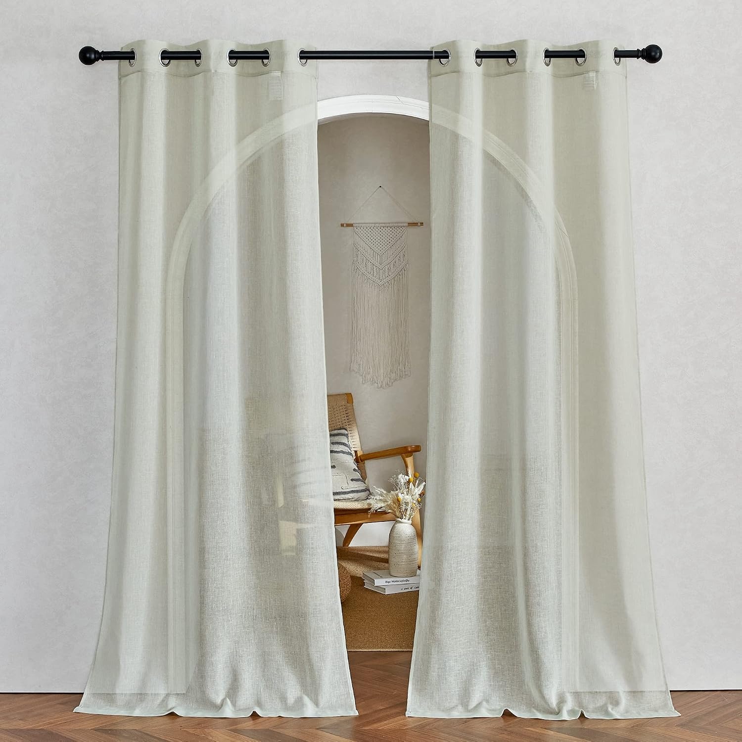image:imageNICETOWN Linen Textured Semi Sheer Bedroom Curtains Grommet Top Casual Thick Semitransparent Flax Sheer Window Treatment Privacy for Living Room Camel W52 x L72 Sold by 2 PanelsSage Green