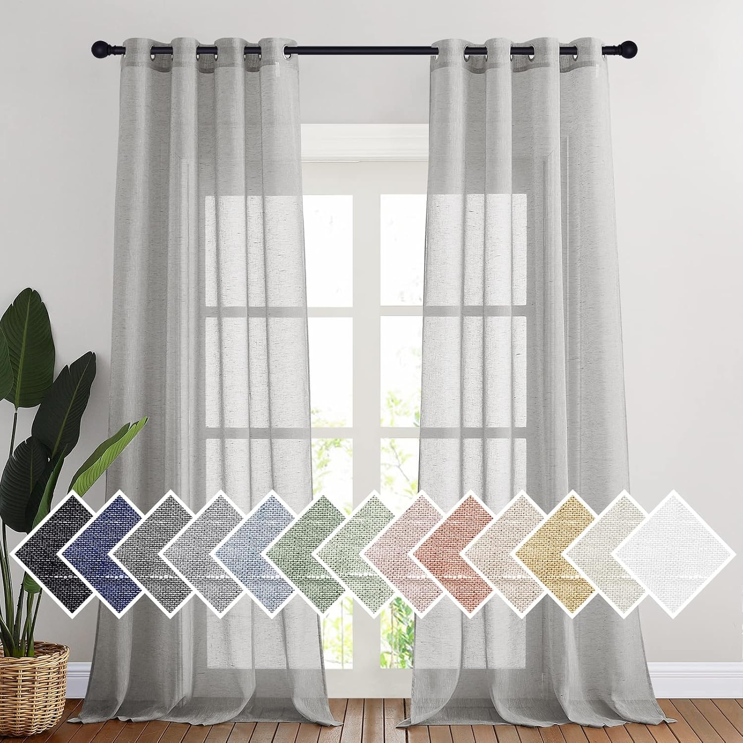 image:imageNICETOWN Linen Textured Semi Sheer Bedroom Curtains Grommet Top Casual Thick Semitransparent Flax Sheer Window Treatment Privacy for Living Room Camel W52 x L72 Sold by 2 PanelsGrey