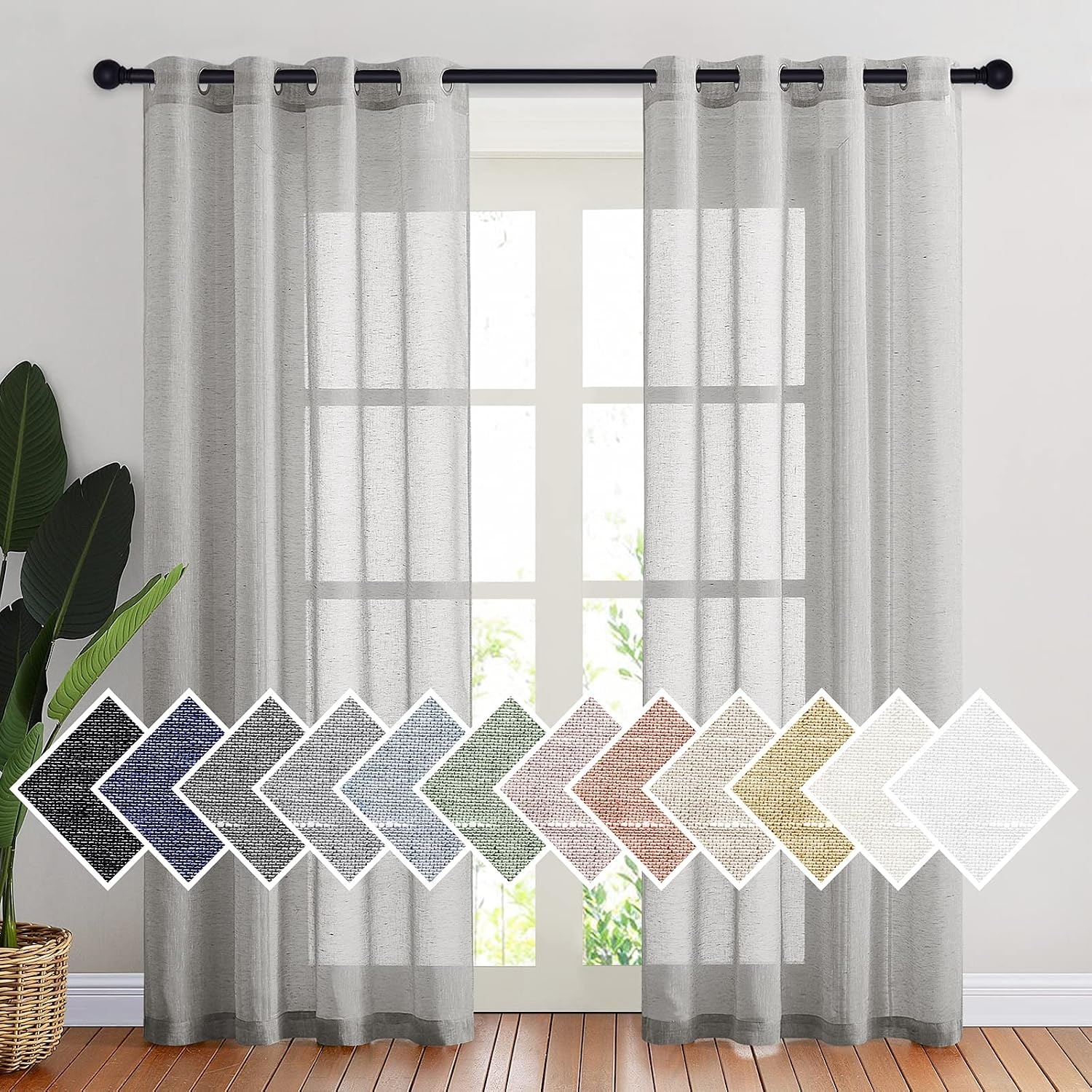 image:imageNICETOWN Linen Textured Semi Sheer Bedroom Curtains Grommet Top Casual Thick Semitransparent Flax Sheer Window Treatment Privacy for Living Room Camel W52 x L72 Sold by 2 PanelsGrey