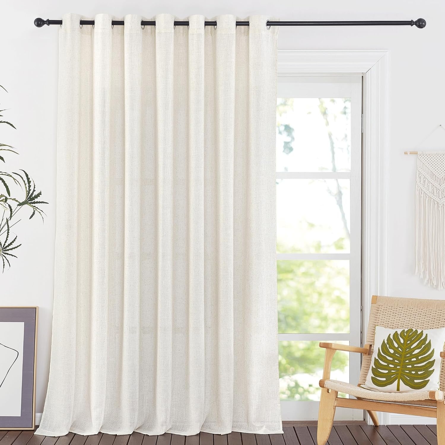 image:imageNICETOWN Linen Textured Semi Sheer Bedroom Curtains Grommet Top Casual Thick Semitransparent Flax Sheer Window Treatment Privacy for Living Room Camel W52 x L72 Sold by 2 PanelsLinen Flax Sheer
