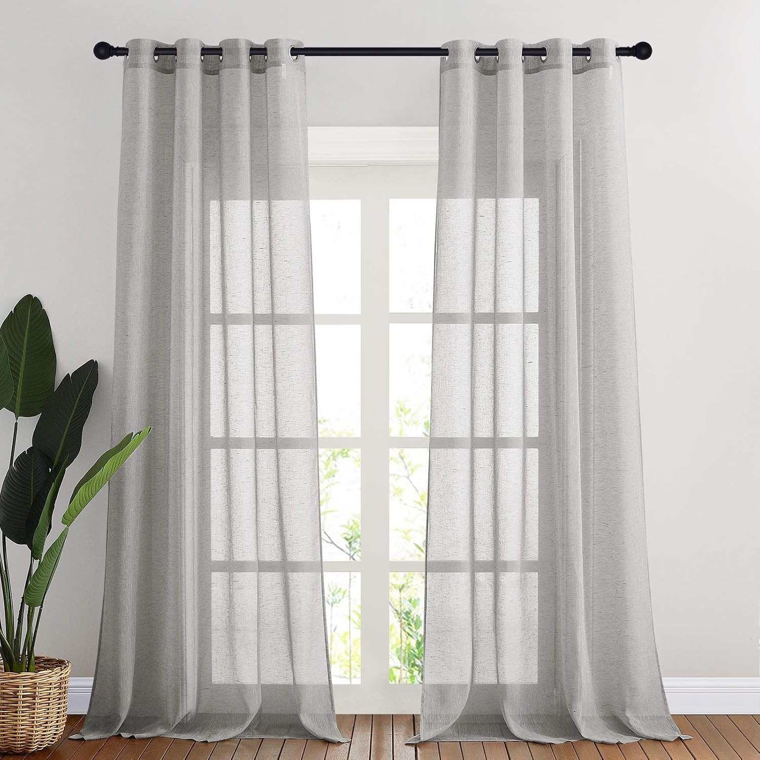 image:imageNICETOWN Linen Textured Semi Sheer Bedroom Curtains Grommet Top Casual Thick Semitransparent Flax Sheer Window Treatment Privacy for Living Room Camel W52 x L72 Sold by 2 PanelsGrey