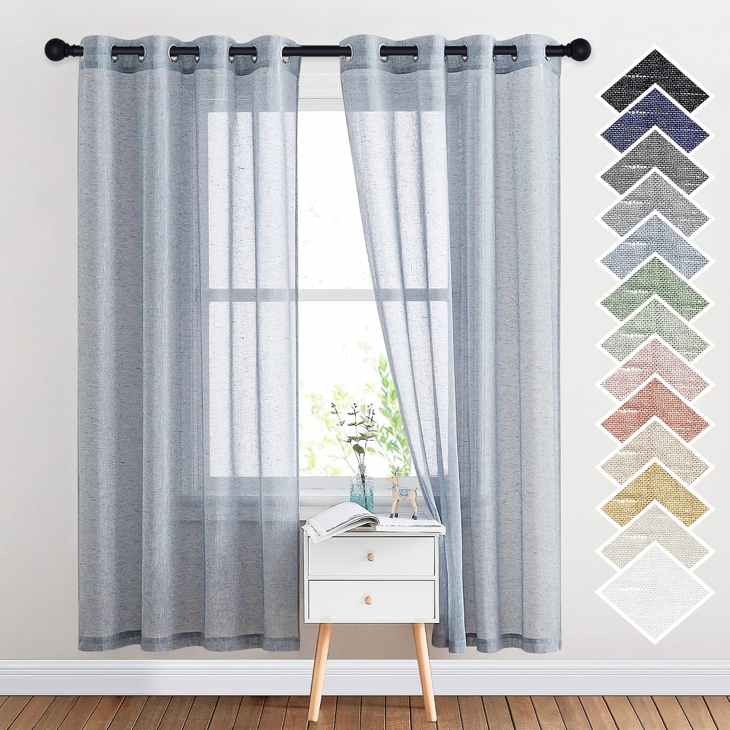 image:imageNICETOWN Linen Textured Semi Sheer Bedroom Curtains Grommet Top Casual Thick Semitransparent Flax Sheer Window Treatment Privacy for Living Room Camel W52 x L72 Sold by 2 PanelsSea Mist