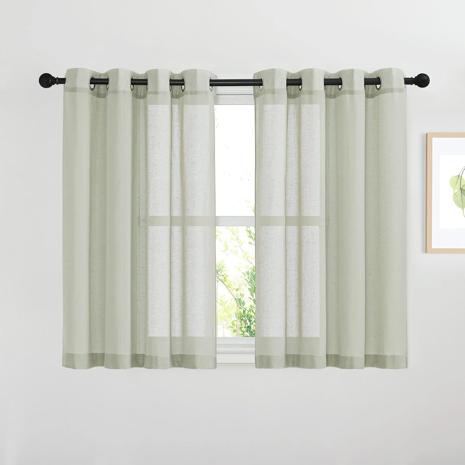 image:imageNICETOWN Linen Textured Semi Sheer Bedroom Curtains Grommet Top Casual Thick Semitransparent Flax Sheer Window Treatment Privacy for Living Room Camel W52 x L72 Sold by 2 PanelsSage Green