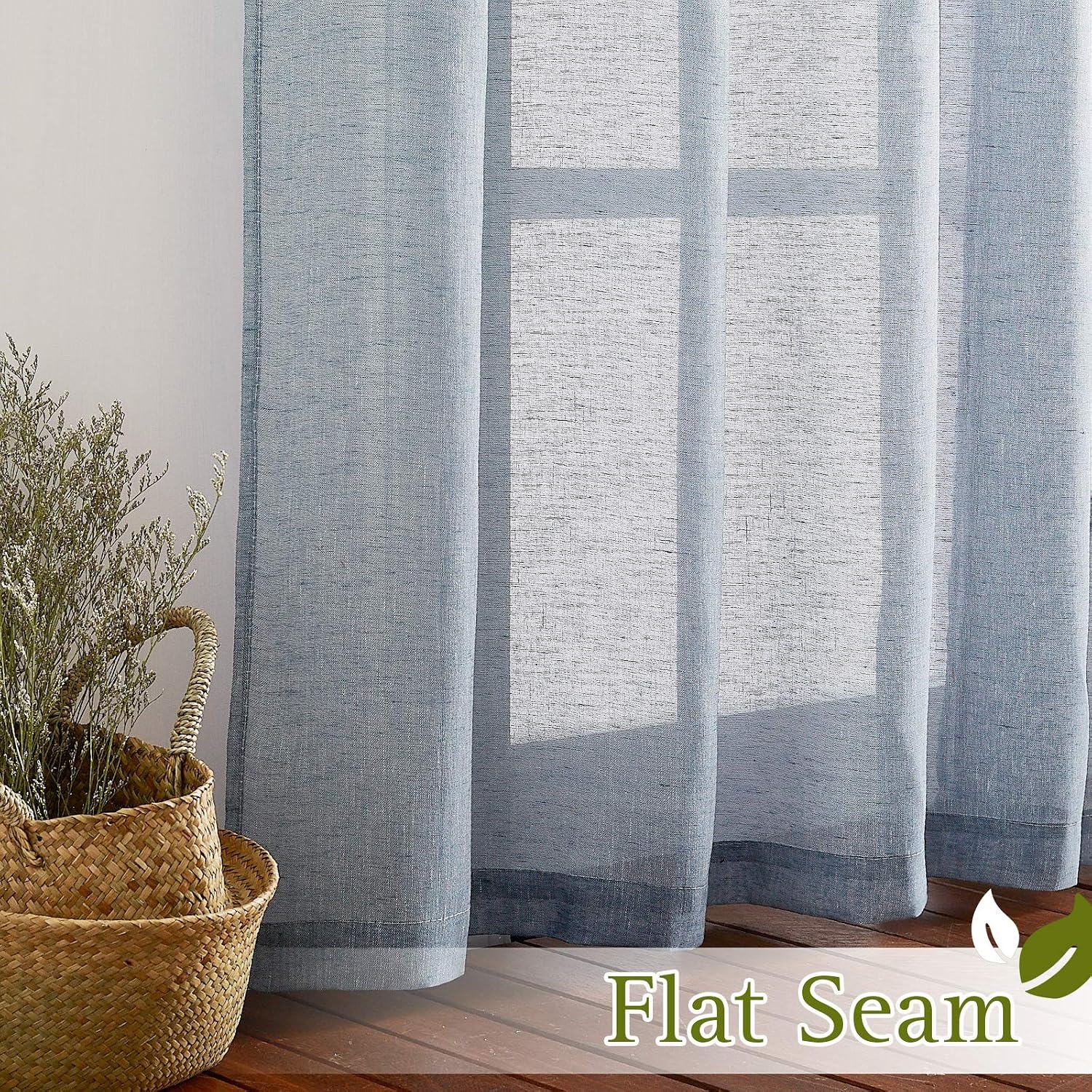 image:imageNICETOWN Linen Textured Semi Sheer Bedroom Curtains Grommet Top Casual Thick Semitransparent Flax Sheer Window Treatment Privacy for Living Room Camel W52 x L72 Sold by 2 PanelsSea Mist