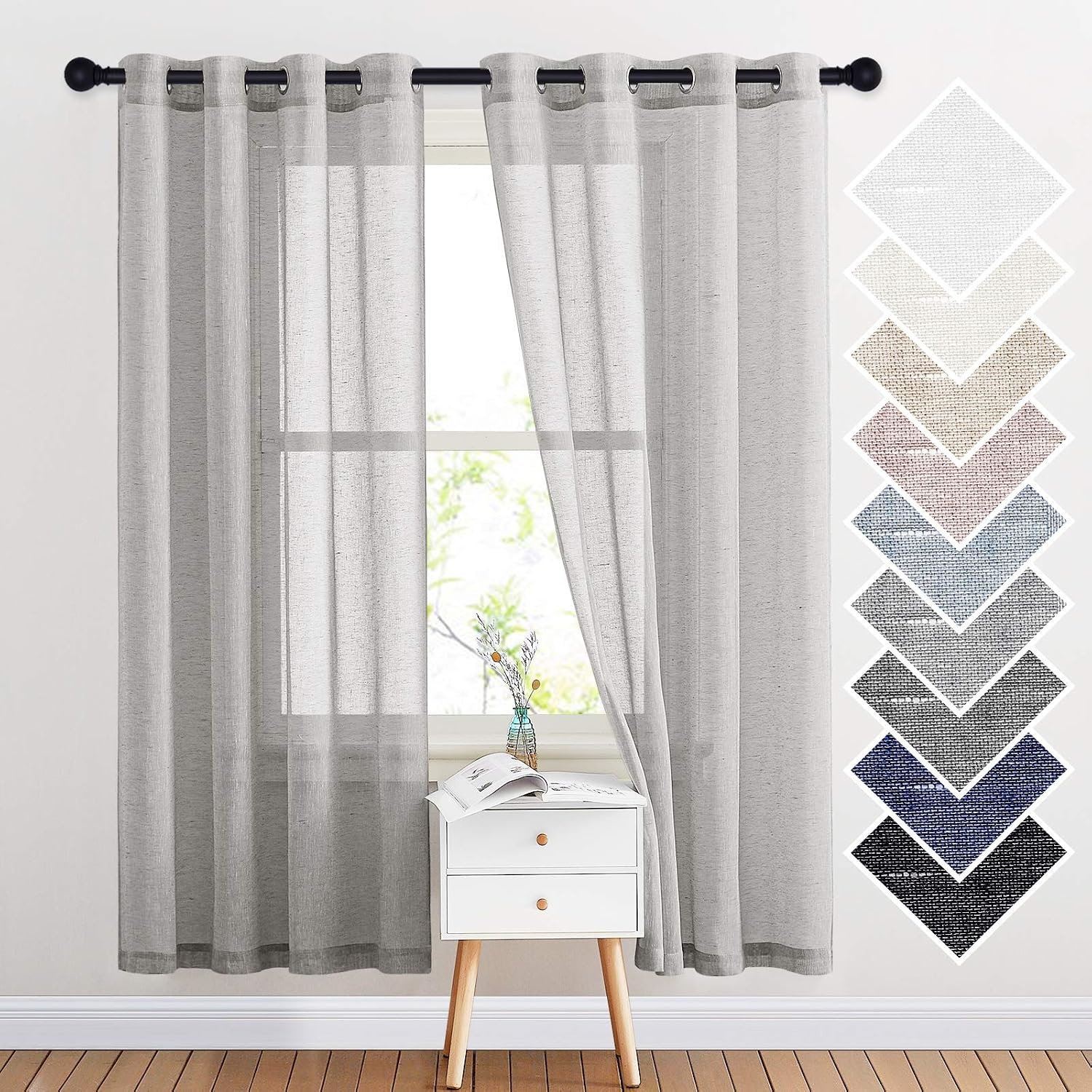 image:imageNICETOWN Linen Textured Semi Sheer Bedroom Curtains Grommet Top Casual Thick Semitransparent Flax Sheer Window Treatment Privacy for Living Room Camel W52 x L72 Sold by 2 PanelsGrey