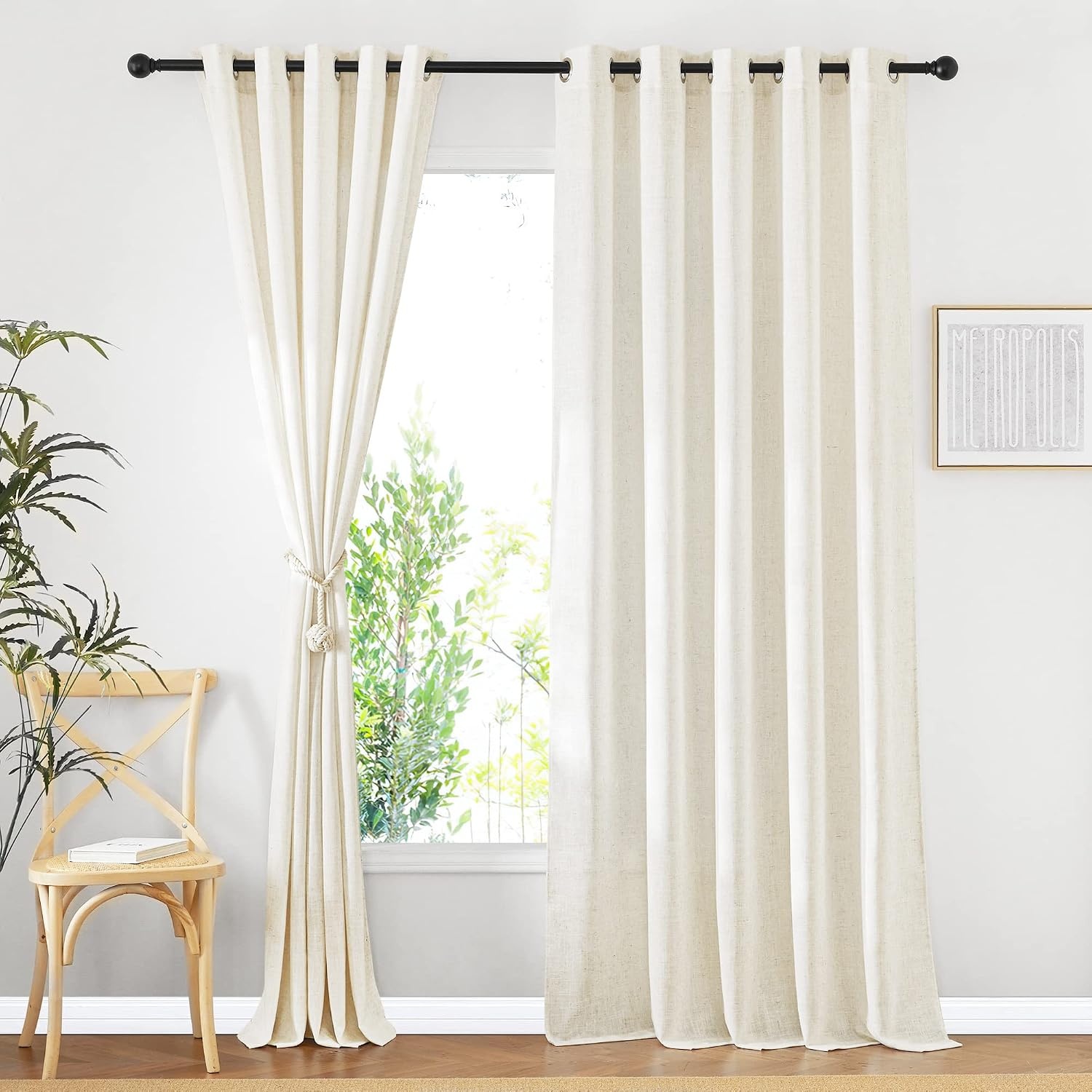 image:imageNICETOWN Linen Textured Semi Sheer Bedroom Curtains Grommet Top Casual Thick Semitransparent Flax Sheer Window Treatment Privacy for Living Room Camel W52 x L72 Sold by 2 PanelsLinen