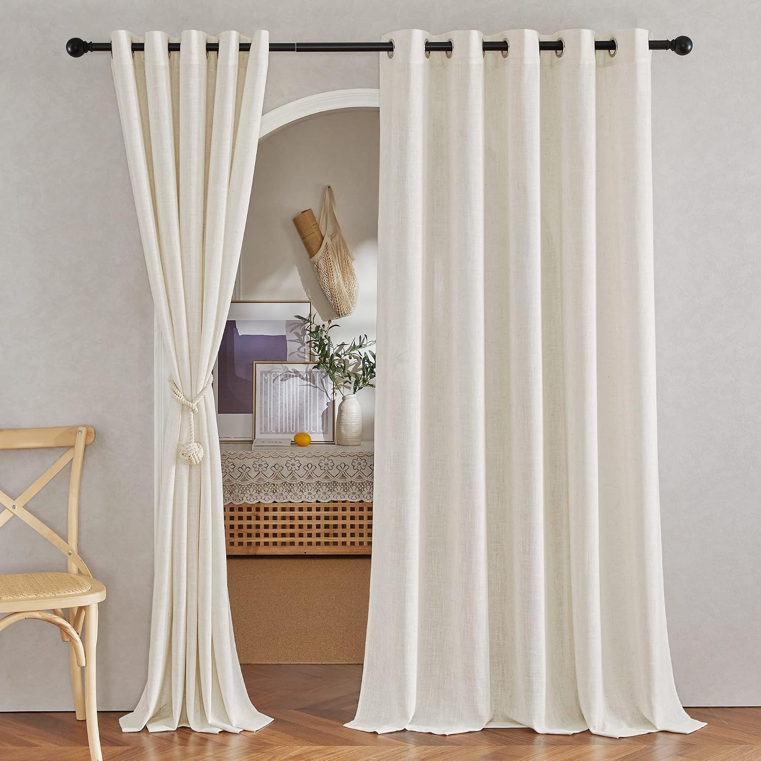 image:imageNICETOWN Linen Textured Semi Sheer Bedroom Curtains Grommet Top Casual Thick Semitransparent Flax Sheer Window Treatment Privacy for Living Room Camel W52 x L72 Sold by 2 PanelsLinen