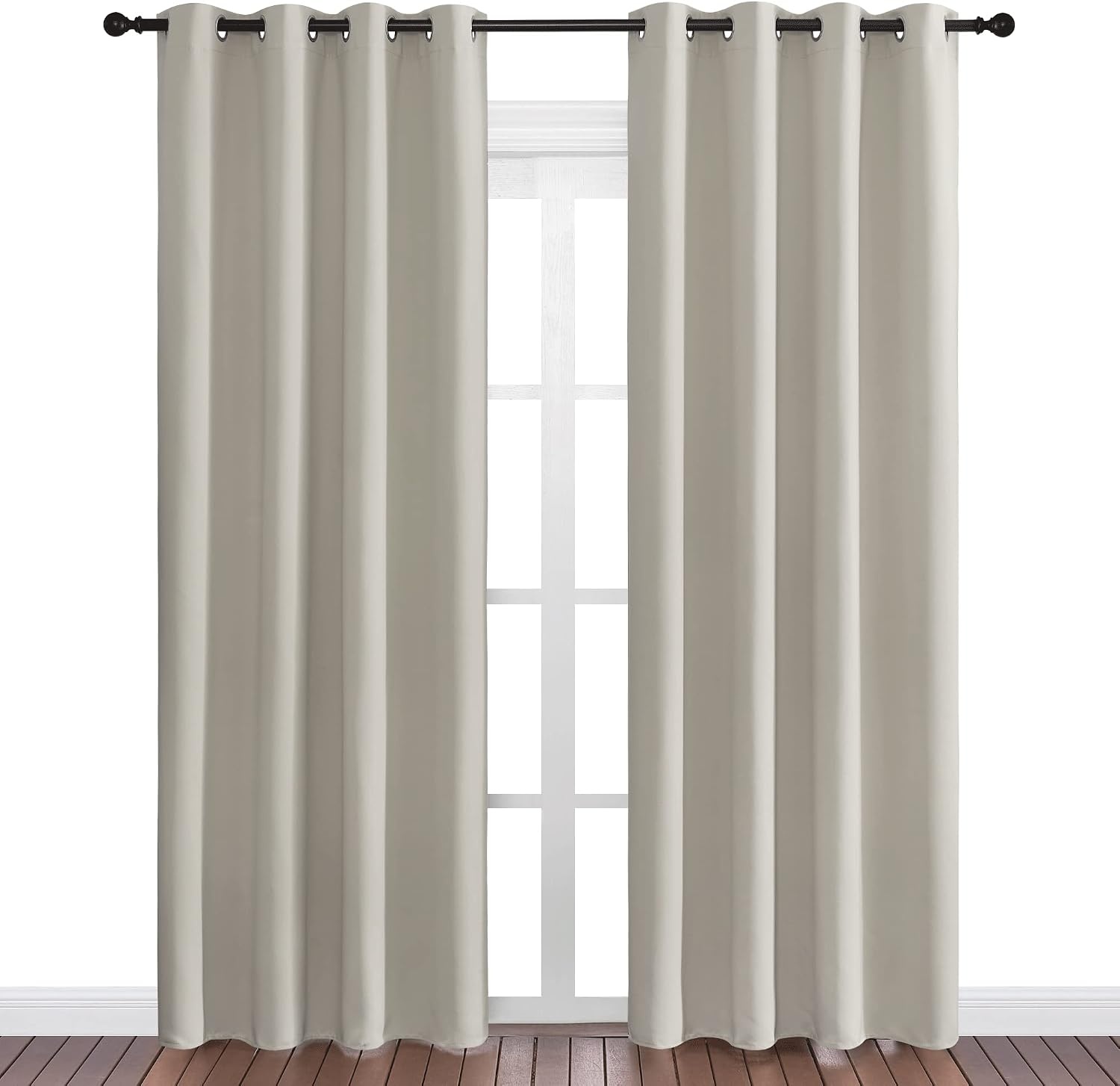 image:imageNICETOWN Natural Room Darkening Curtains for Bedroom 55 w x 86 L 2 Panels