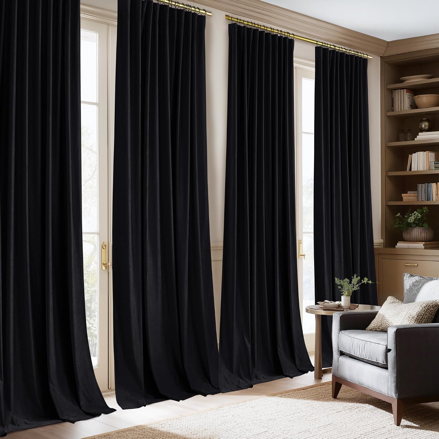 image:imageNICETOWN Olive Green Velvet Blackout Curtains 84 Long 52 Wide 2 PanelsBlack