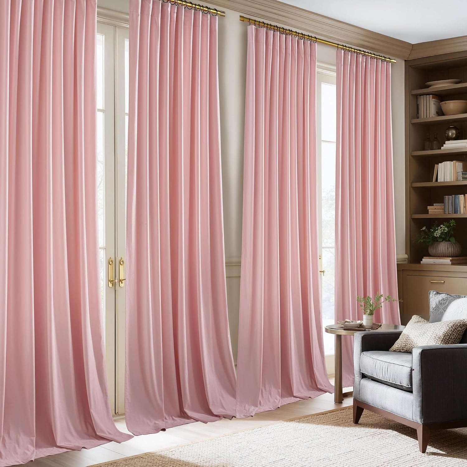 image:imageNICETOWN Olive Green Velvet Blackout Curtains 84 Long 52 Wide 2 PanelsBlush Pink