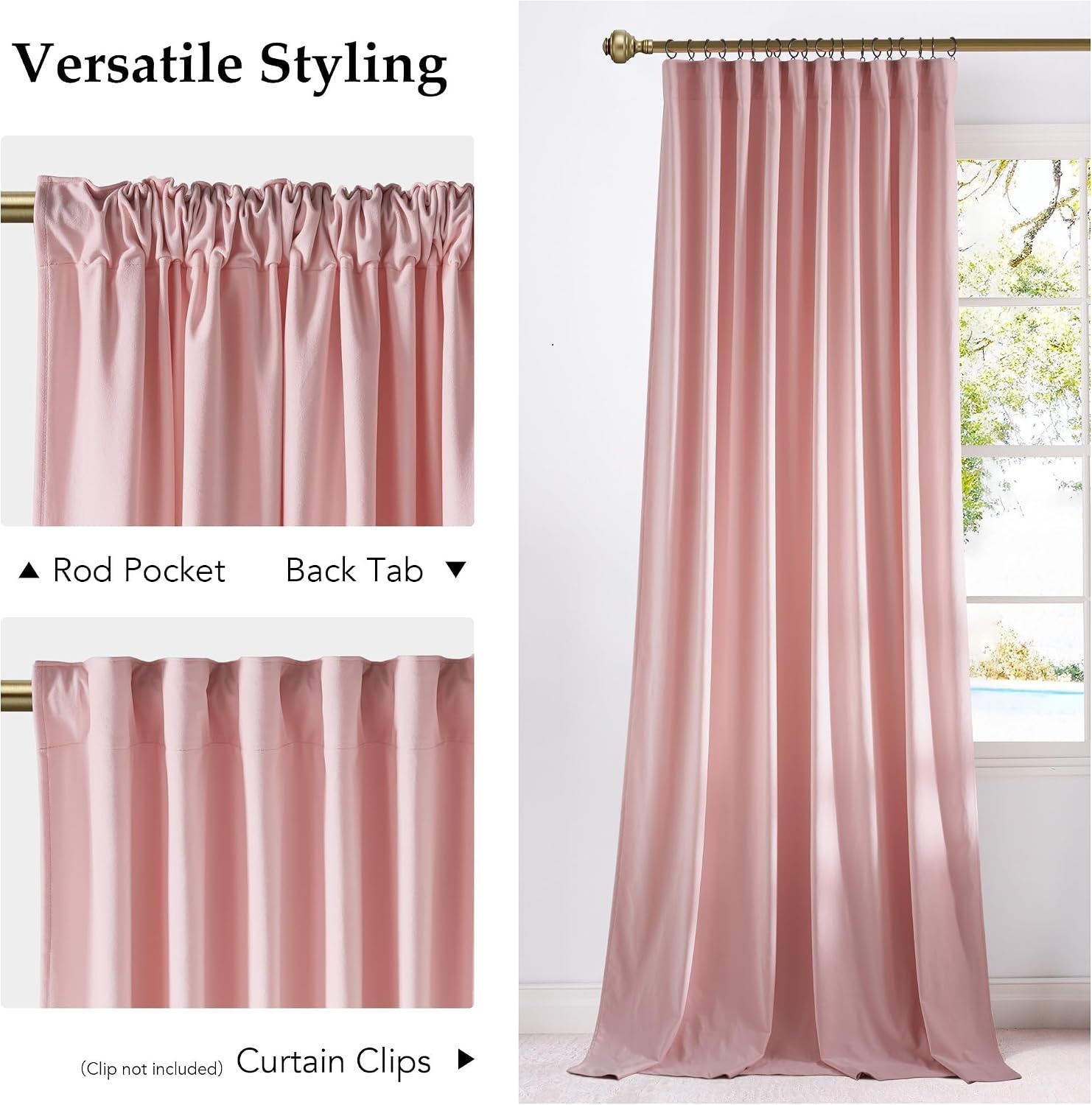 image:imageNICETOWN Olive Green Velvet Blackout Curtains 84 Long 52 Wide 2 PanelsBlush Pink
