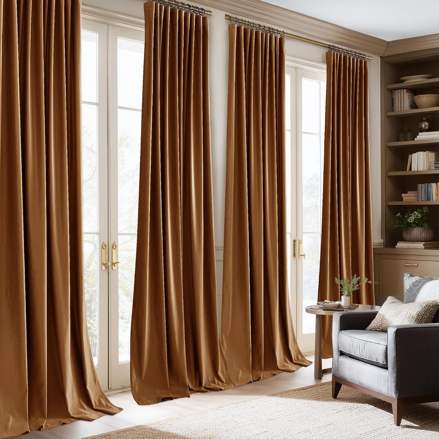 image:imageNICETOWN Olive Green Velvet Blackout Curtains 84 Long 52 Wide 2 PanelsBronze