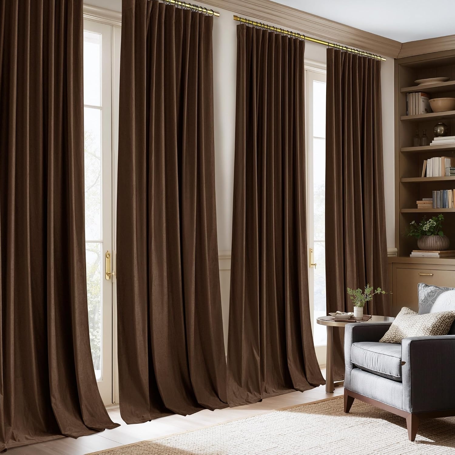 image:imageNICETOWN Olive Green Velvet Blackout Curtains 84 Long 52 Wide 2 PanelsBrown
