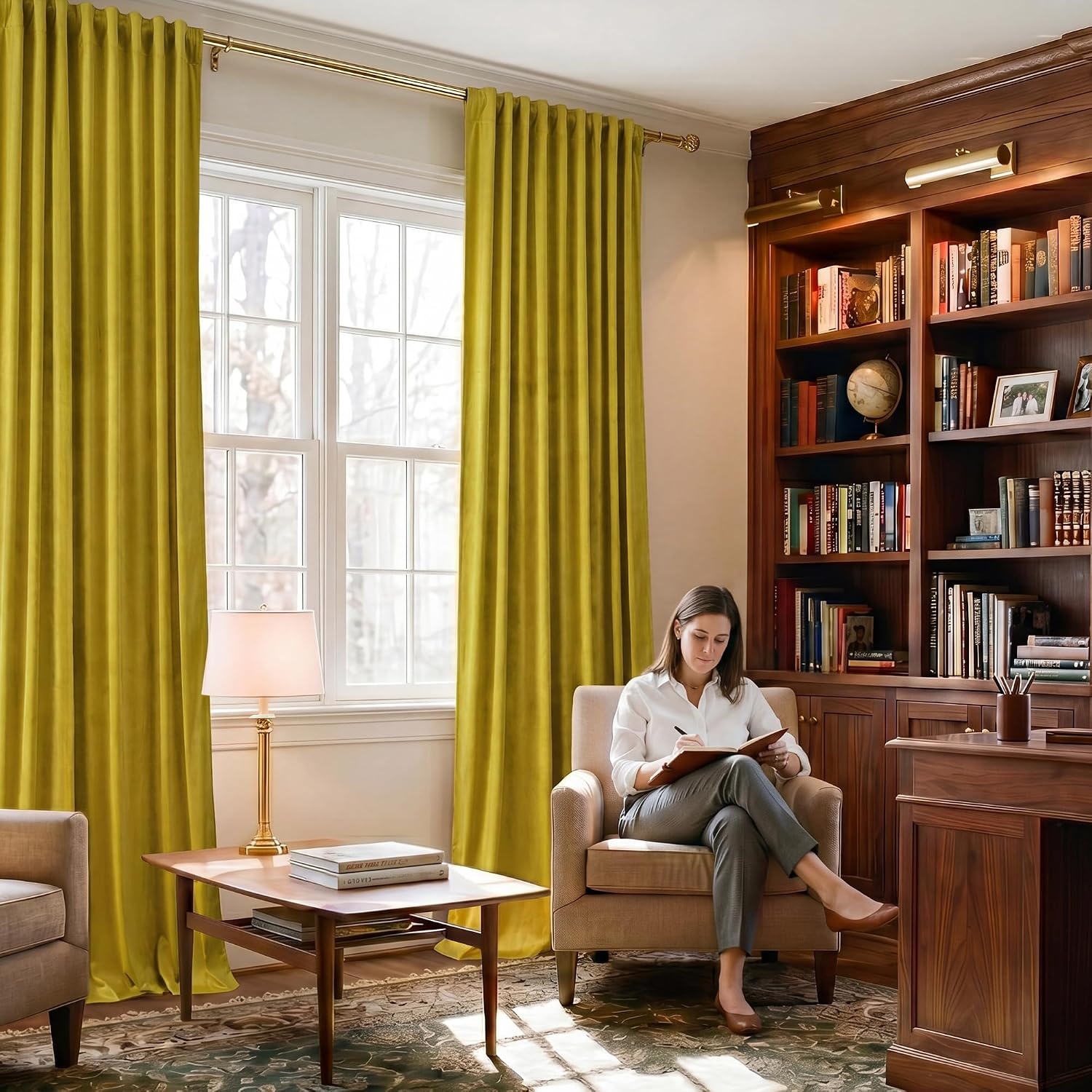 image:imageNICETOWN Olive Green Velvet Blackout Curtains 84 Long 52 Wide 2 PanelsChartreuse Yellow