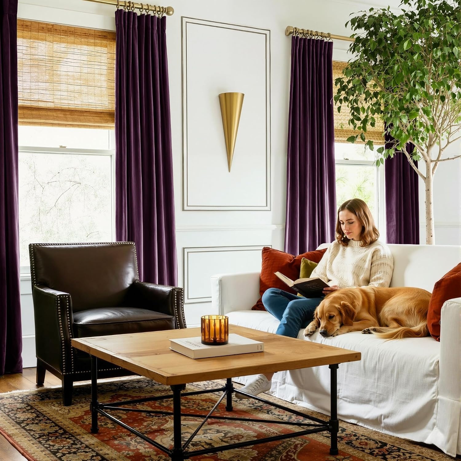 image:imageNICETOWN Olive Green Velvet Blackout Curtains 84 Long 52 Wide 2 PanelsDark Purple