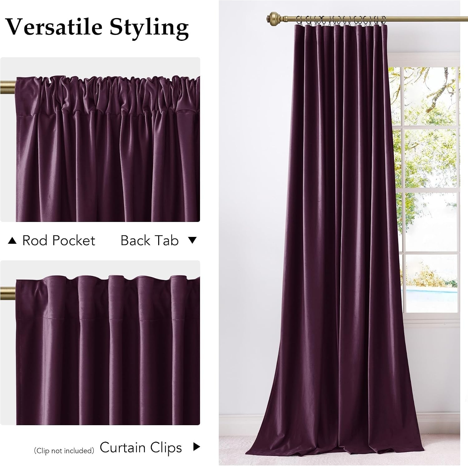 image:imageNICETOWN Olive Green Velvet Blackout Curtains 84 Long 52 Wide 2 PanelsDark Purple