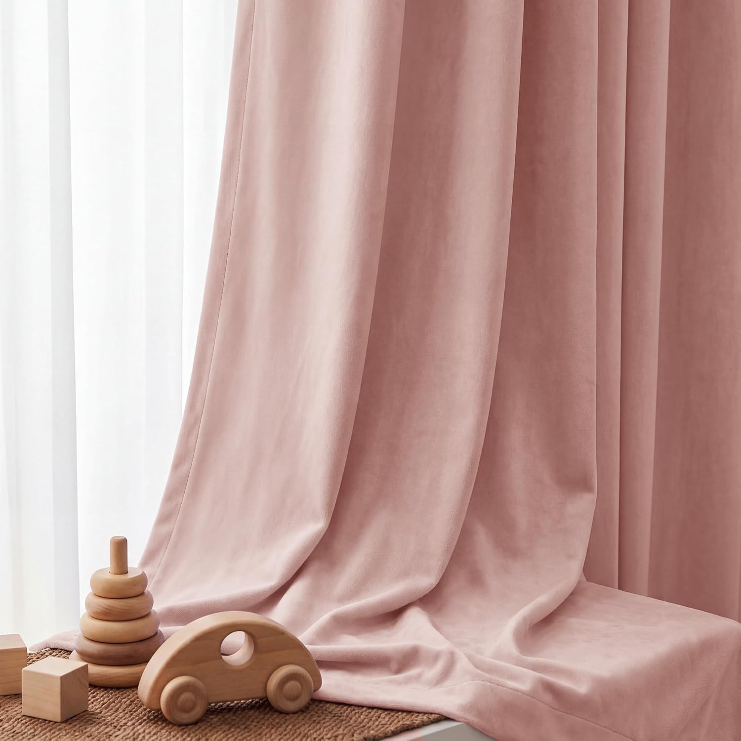 image:imageNICETOWN Olive Green Velvet Blackout Curtains 84 Long 52 Wide 2 PanelsDusty Pink