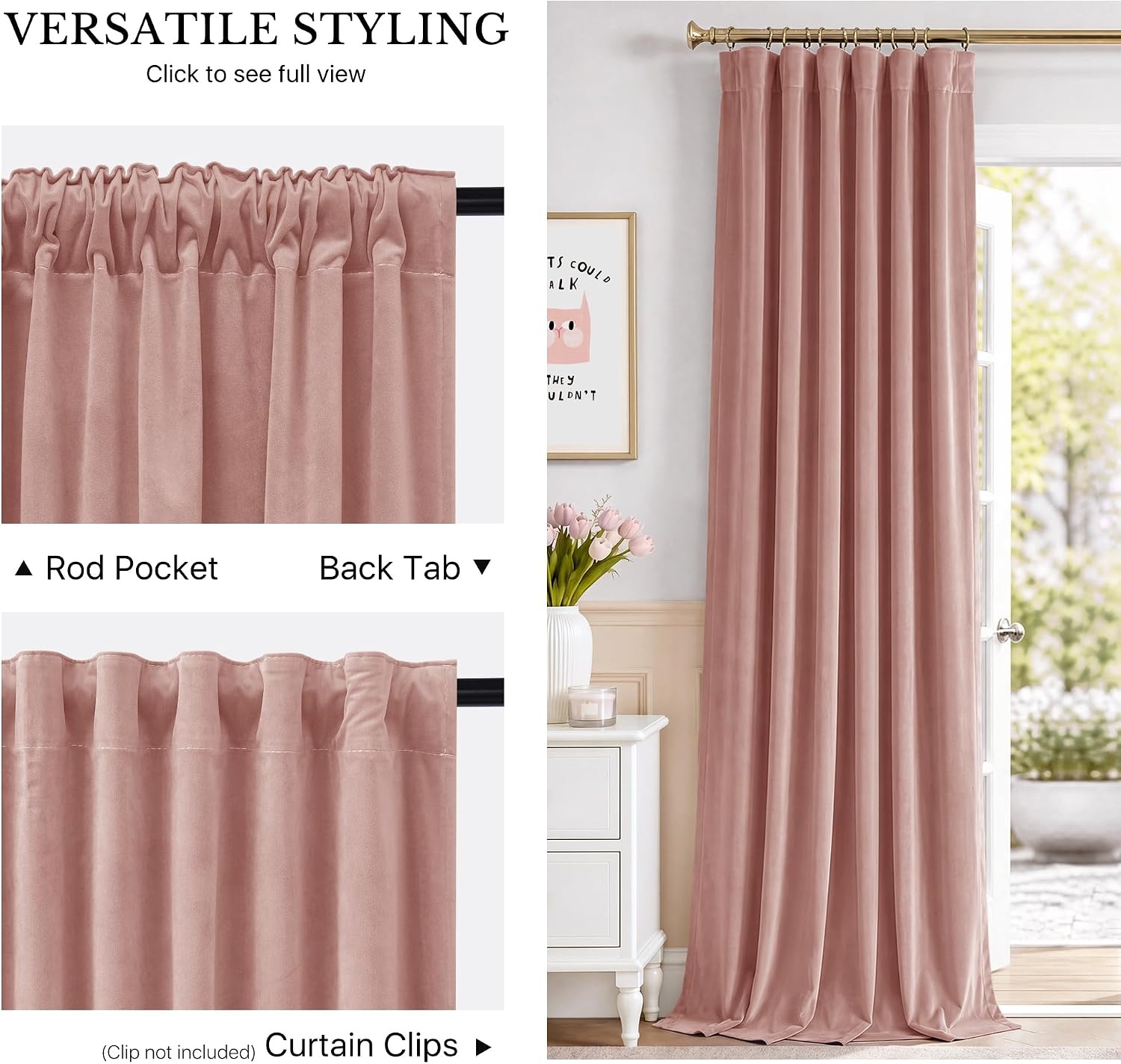 image:imageNICETOWN Olive Green Velvet Blackout Curtains 84 Long 52 Wide 2 PanelsDusty Pink